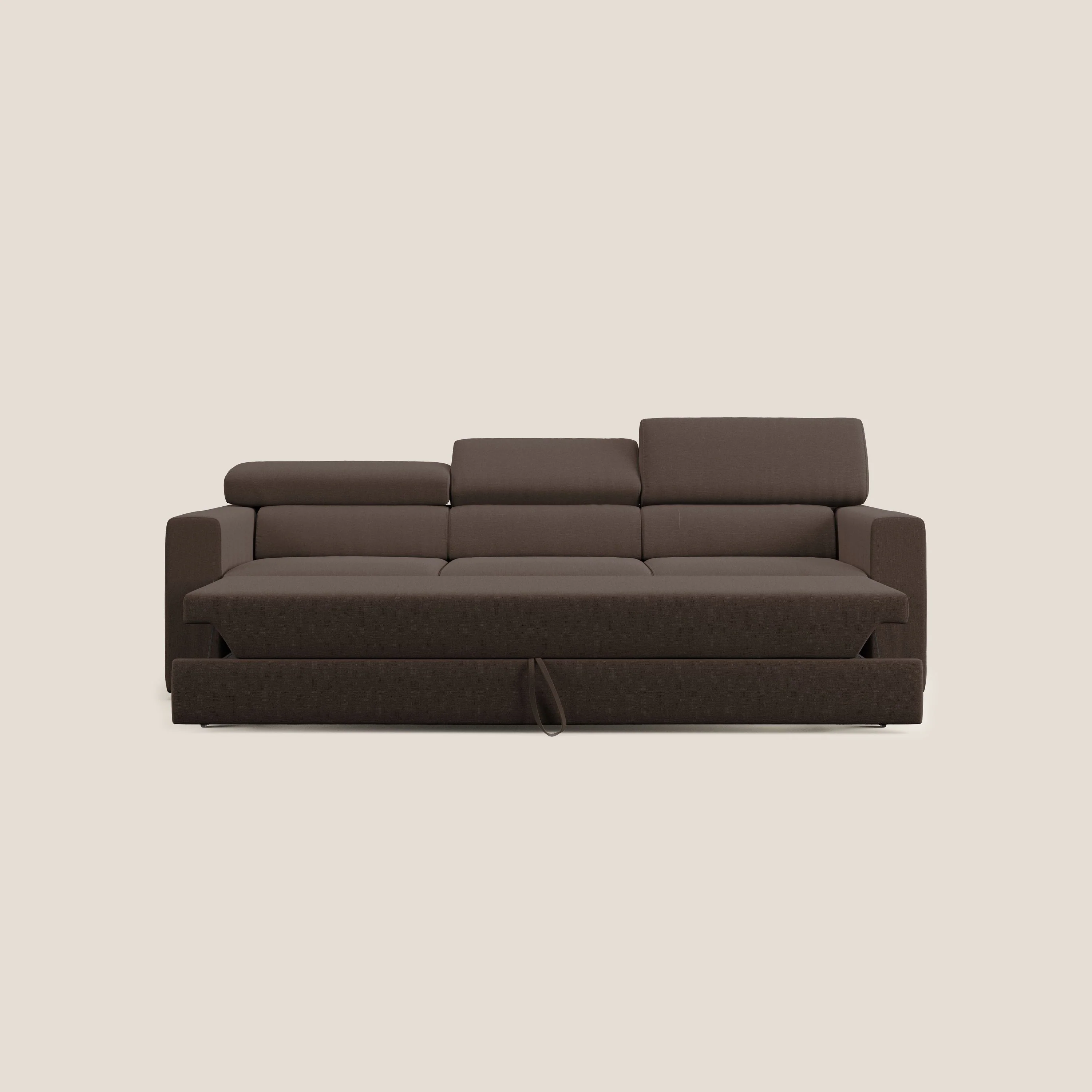 Dylan canapé avec pouf extractible à 3 assises en tissu effet coton imperméable T13 marron - Image 6