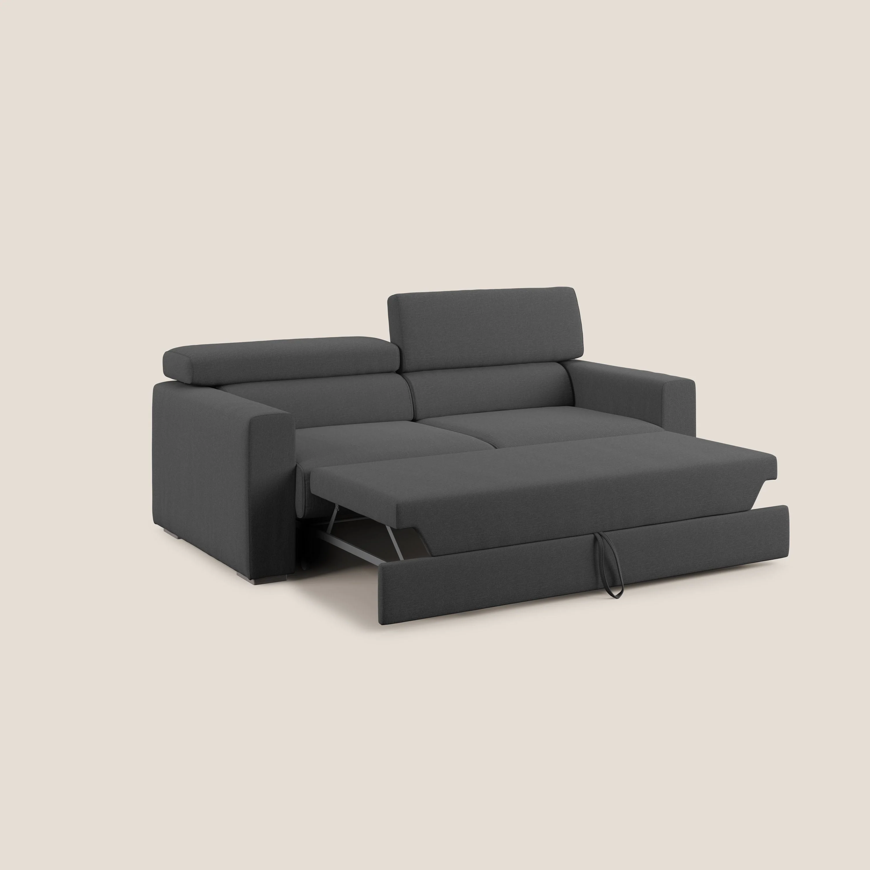 Dylan canapé avec pouf extractible en tissu effet coton imperméable T13 anthracite - Image 2