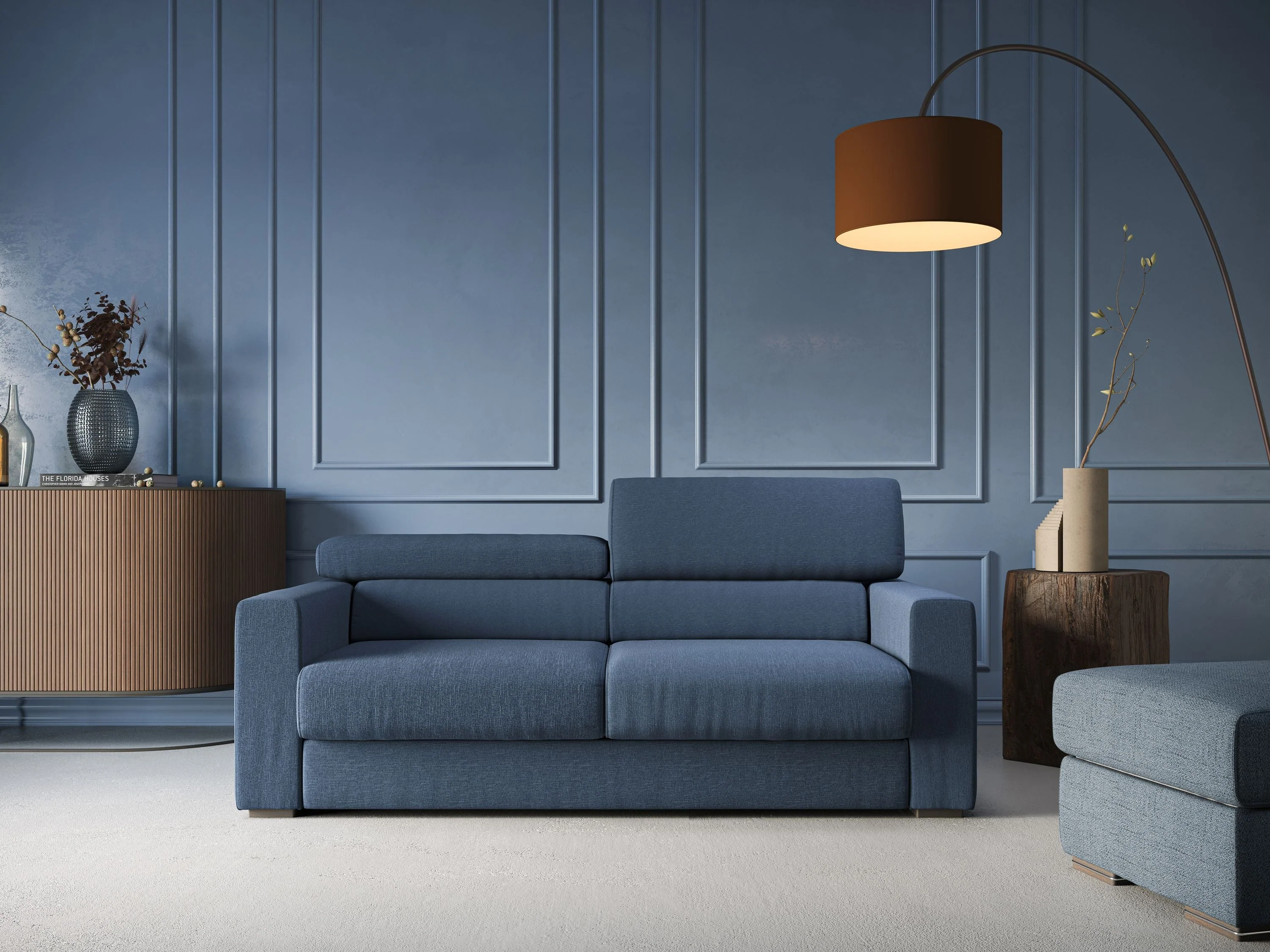 Dylan canapé avec pouf extractible en tissu effet coton imperméable T13 bleu - Image 3