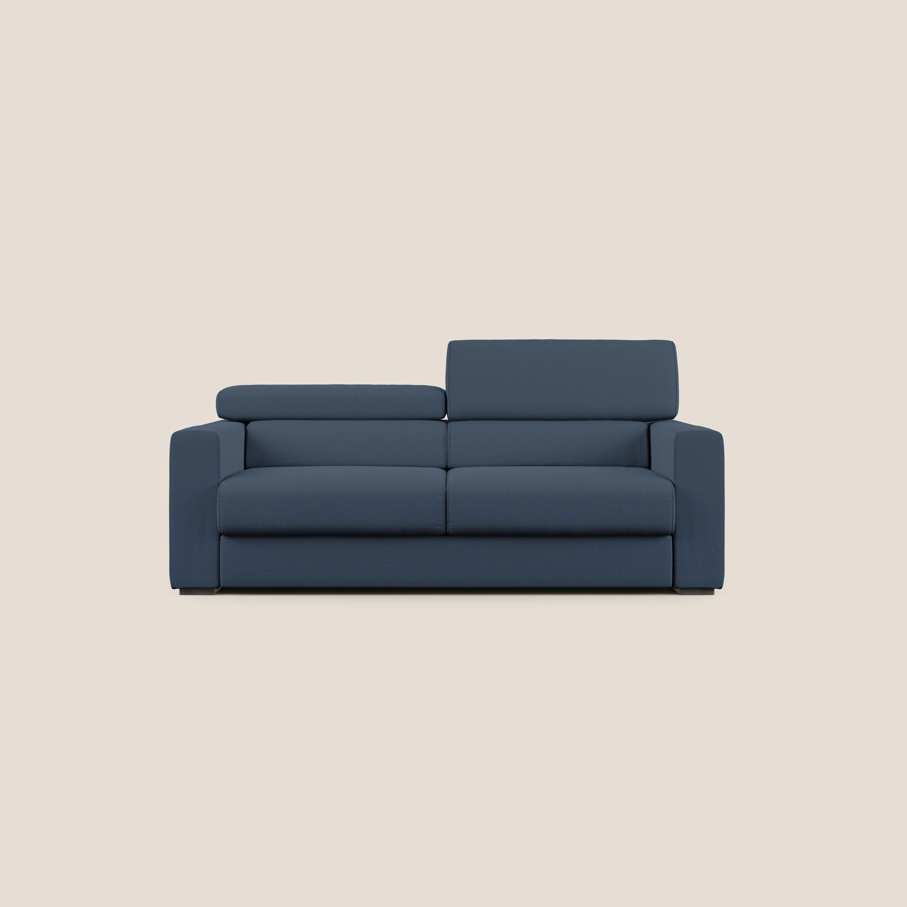 Dylan canapé avec pouf extractible en tissu flamme effet coton impermeabile T19 bleu