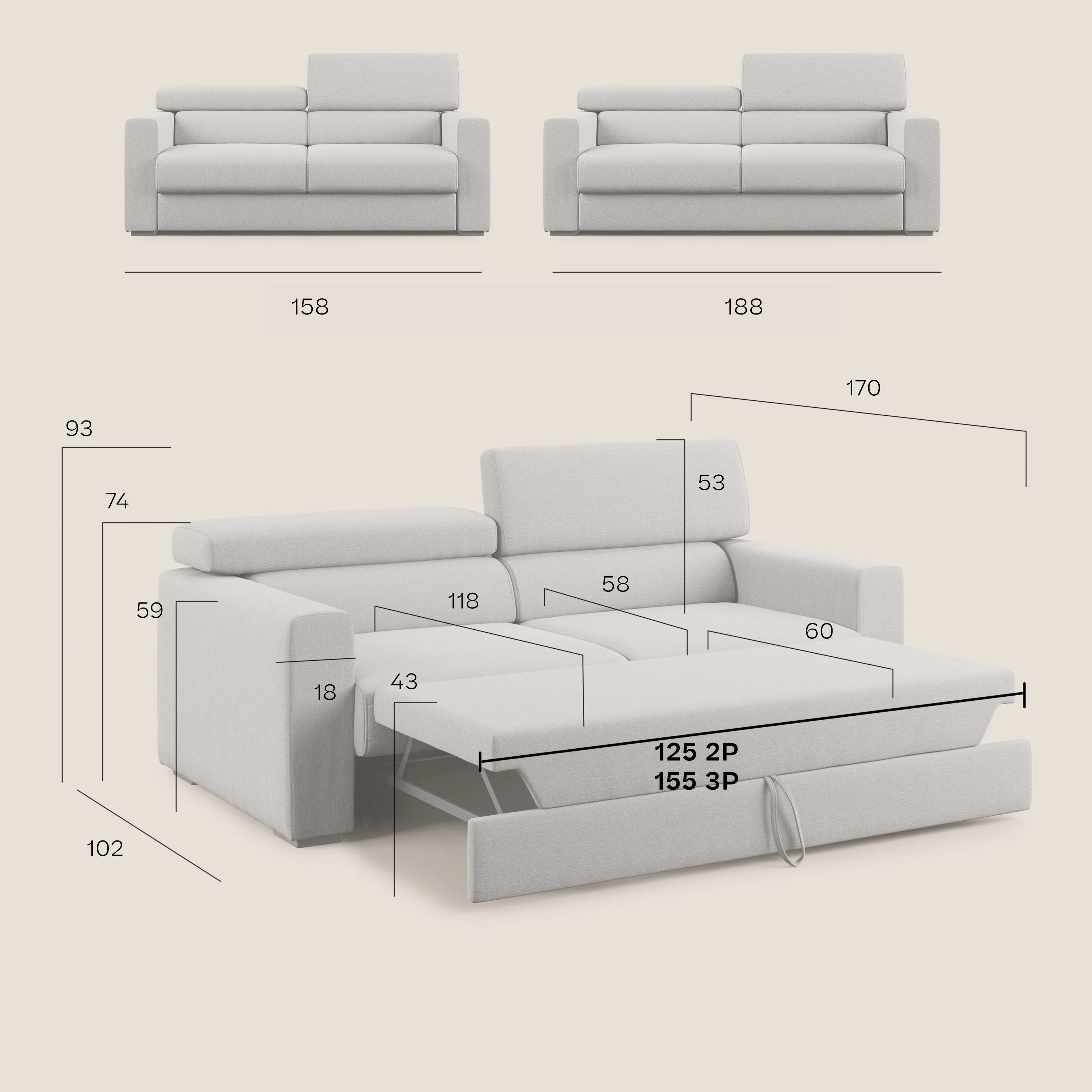 Dylan canapé avec pouf extractible en tissu flamme effet coton impermeabile T19 crème - Image 12