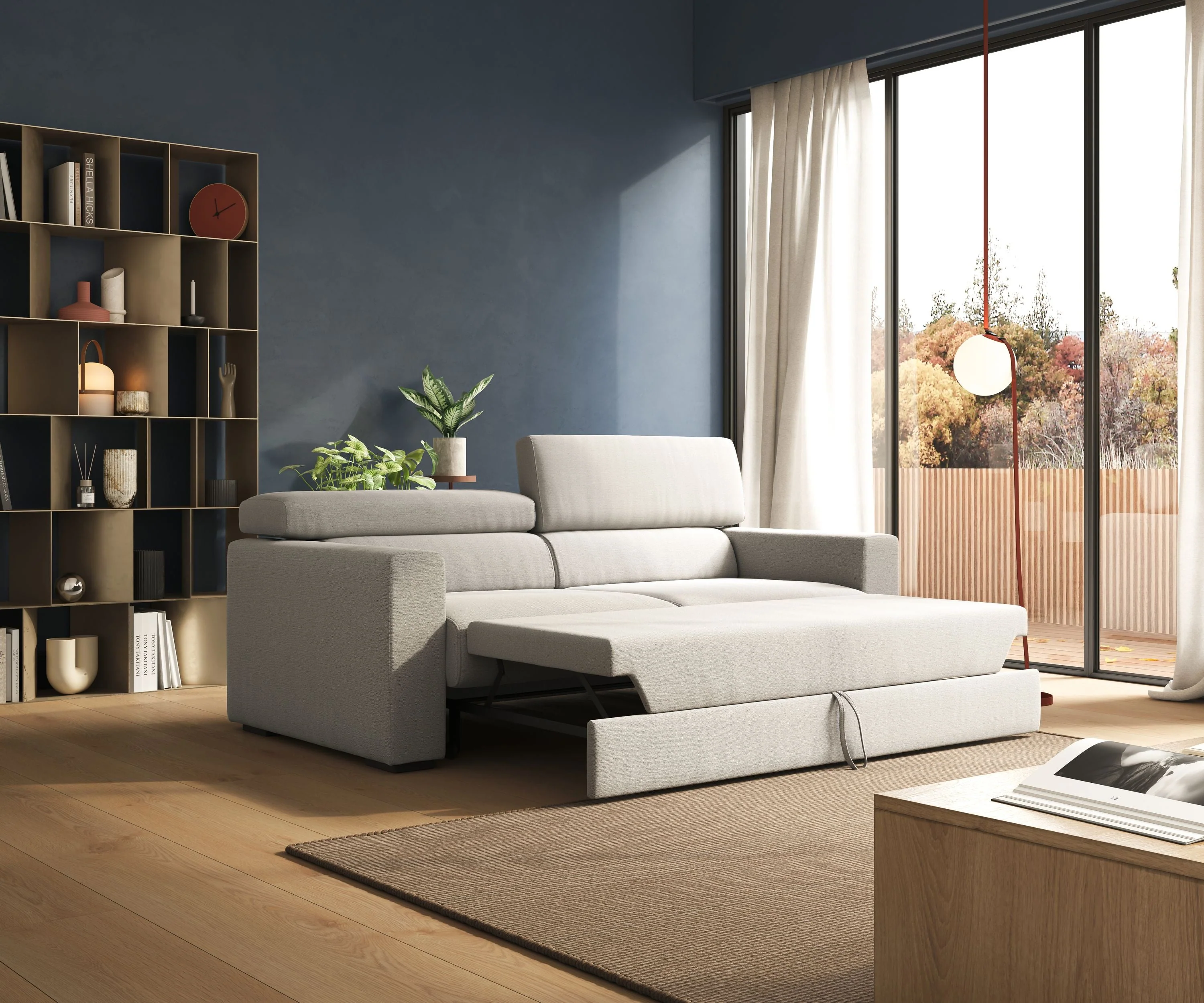 Dylan canapé avec pouf extractible en tissu flamme effet coton impermeabile T19 crème - Image 2