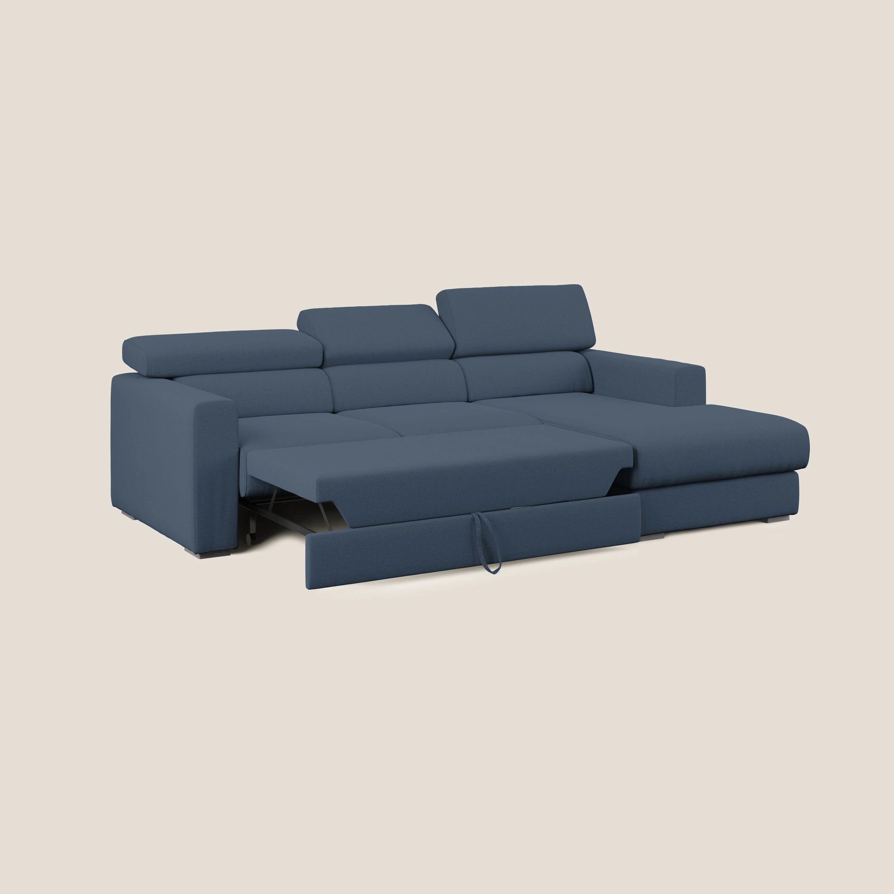 Dylan canapé d'angle avec méridienne et pouf extractible en tissu flammé effet coton imperméable T19 bleu - Image 2