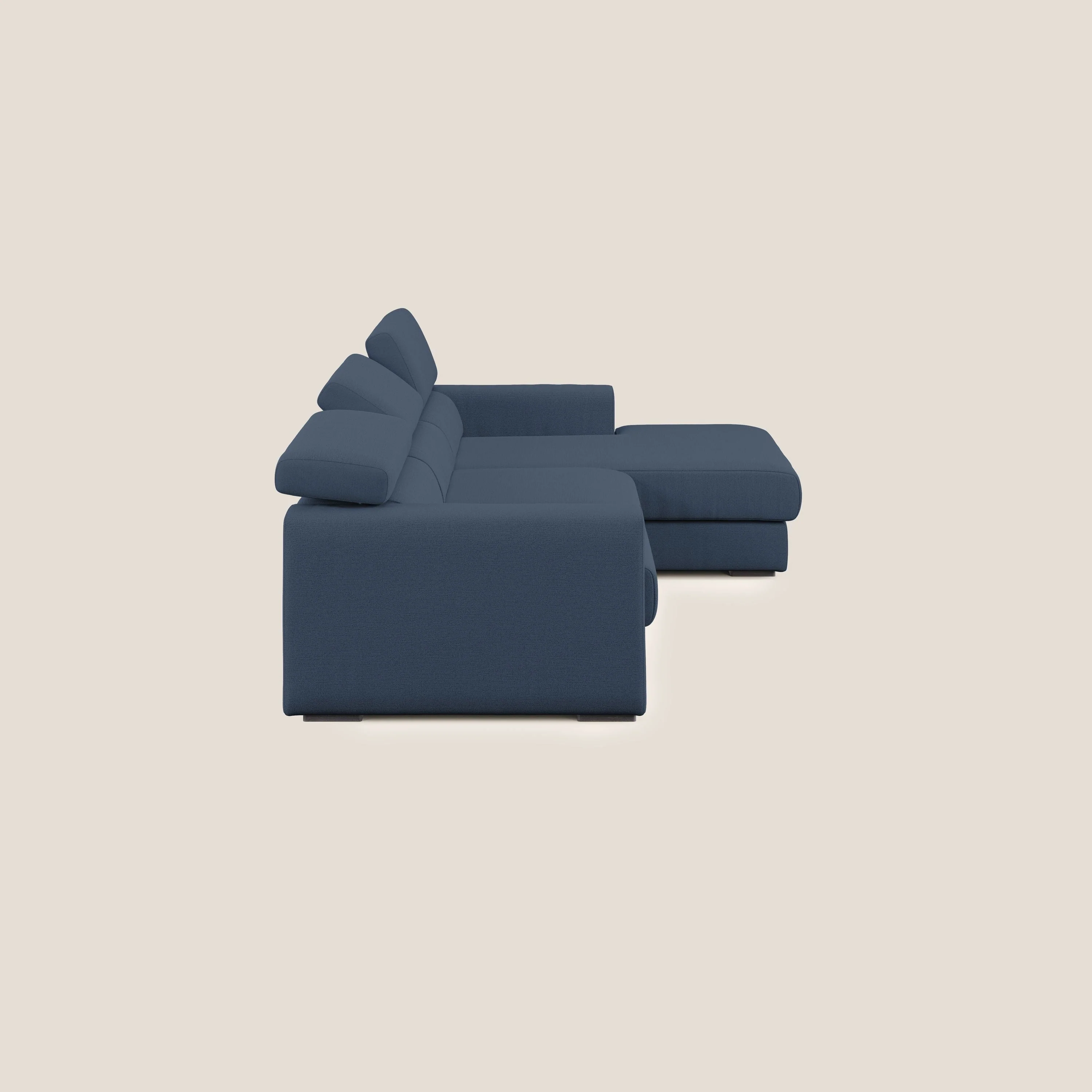 Dylan canapé d'angle avec méridienne et pouf extractible en tissu flammé effet coton imperméable T19 bleu - Image 4