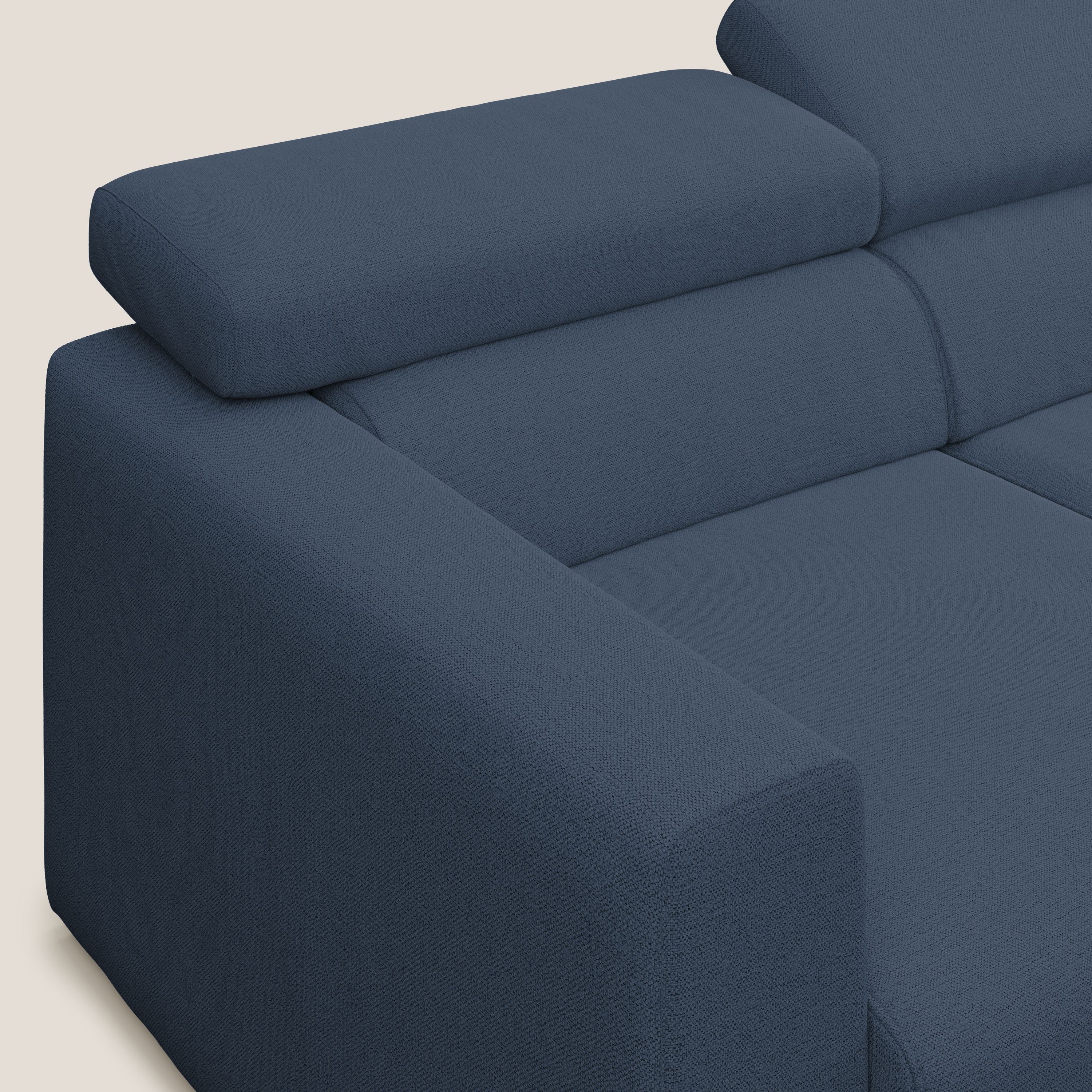 Dylan canapé d'angle avec méridienne et pouf extractible en tissu flammé effet coton imperméable T19 bleu - Image 6