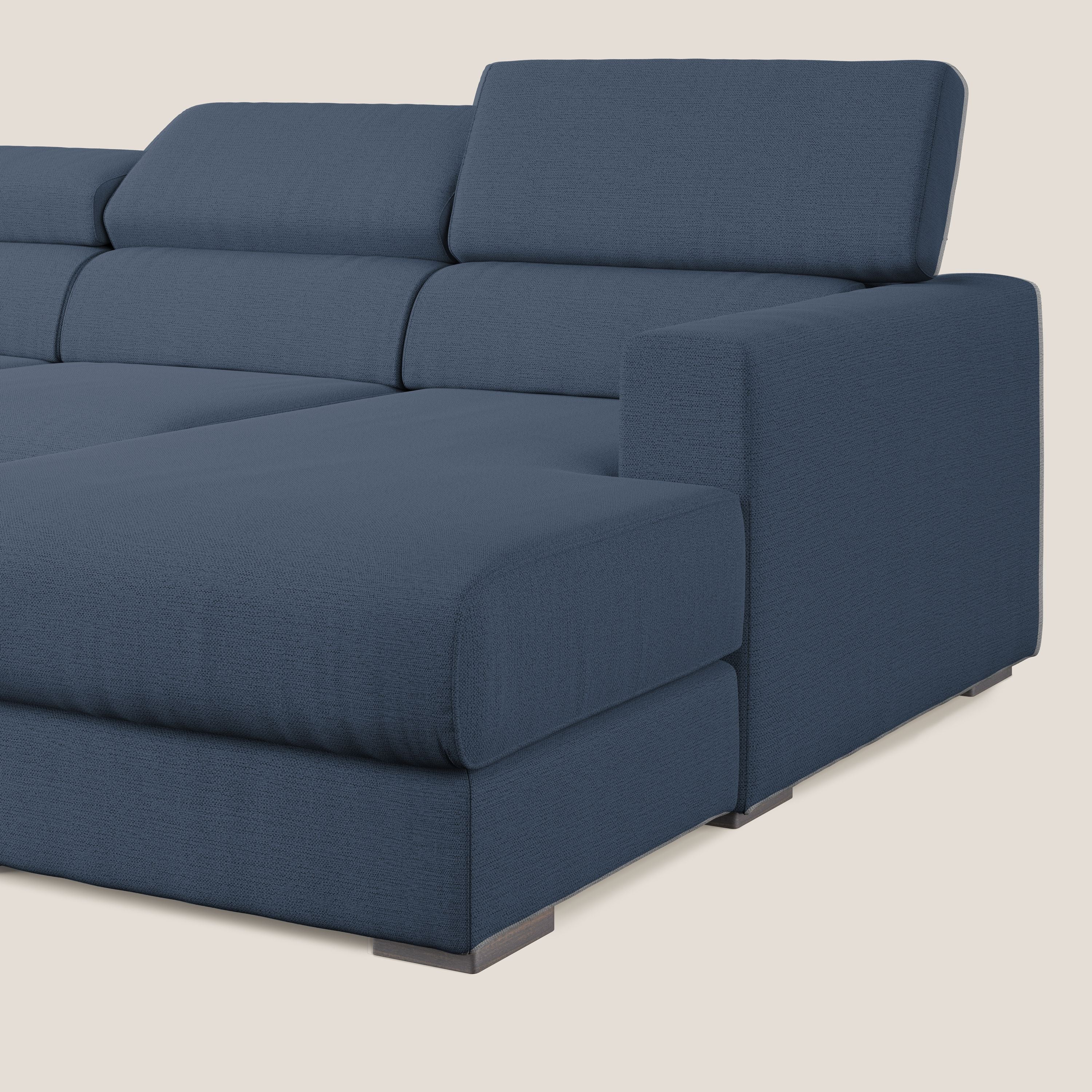 Dylan canapé d'angle avec méridienne et pouf extractible en tissu flammé effet coton imperméable T19 bleu - Image 8