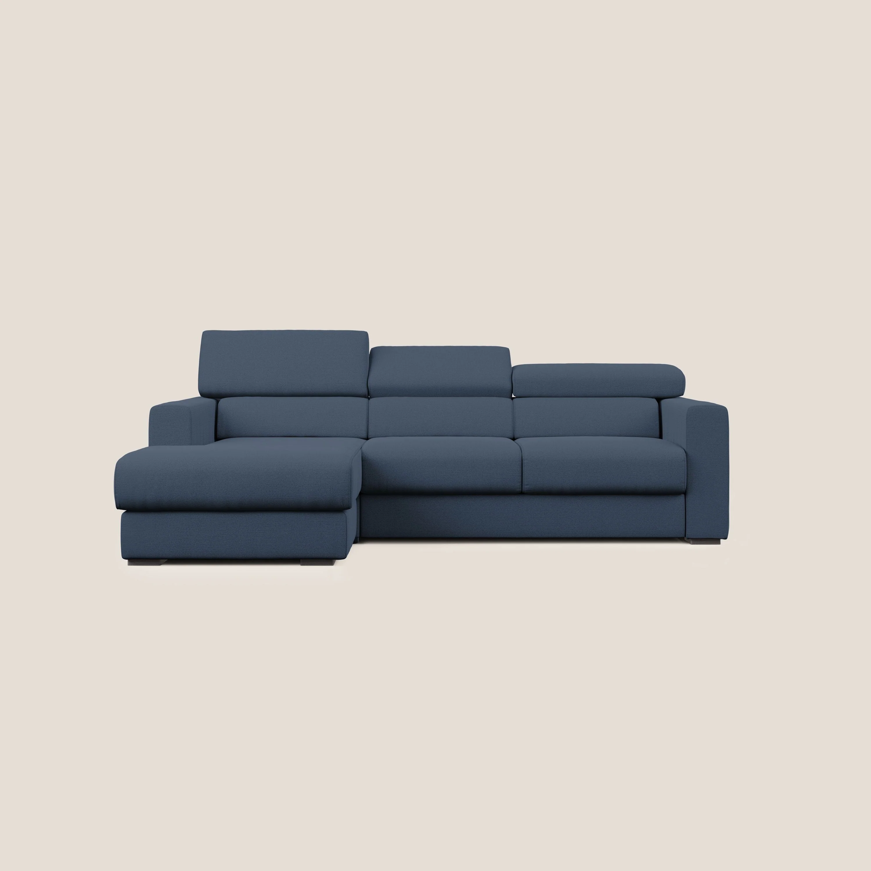 Dylan canapé d'angle avec méridienne et pouf extractible en tissu flammé effet coton imperméable T19 bleu - Image 9