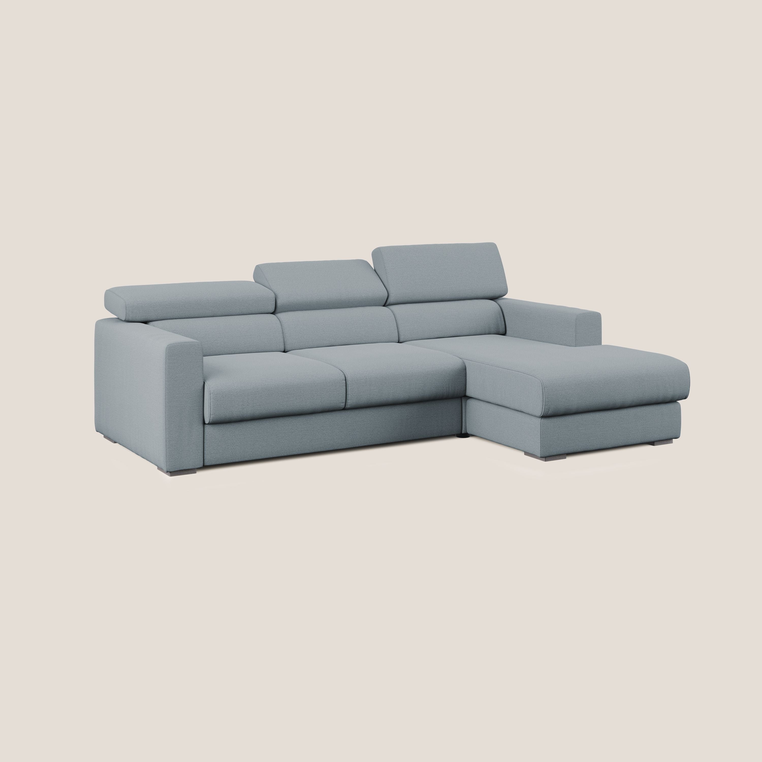 Dylan canapé d'angle avec méridienne et pouf extractible en tissu flammé effet coton imperméable T19 bleu pastel - Image 5
