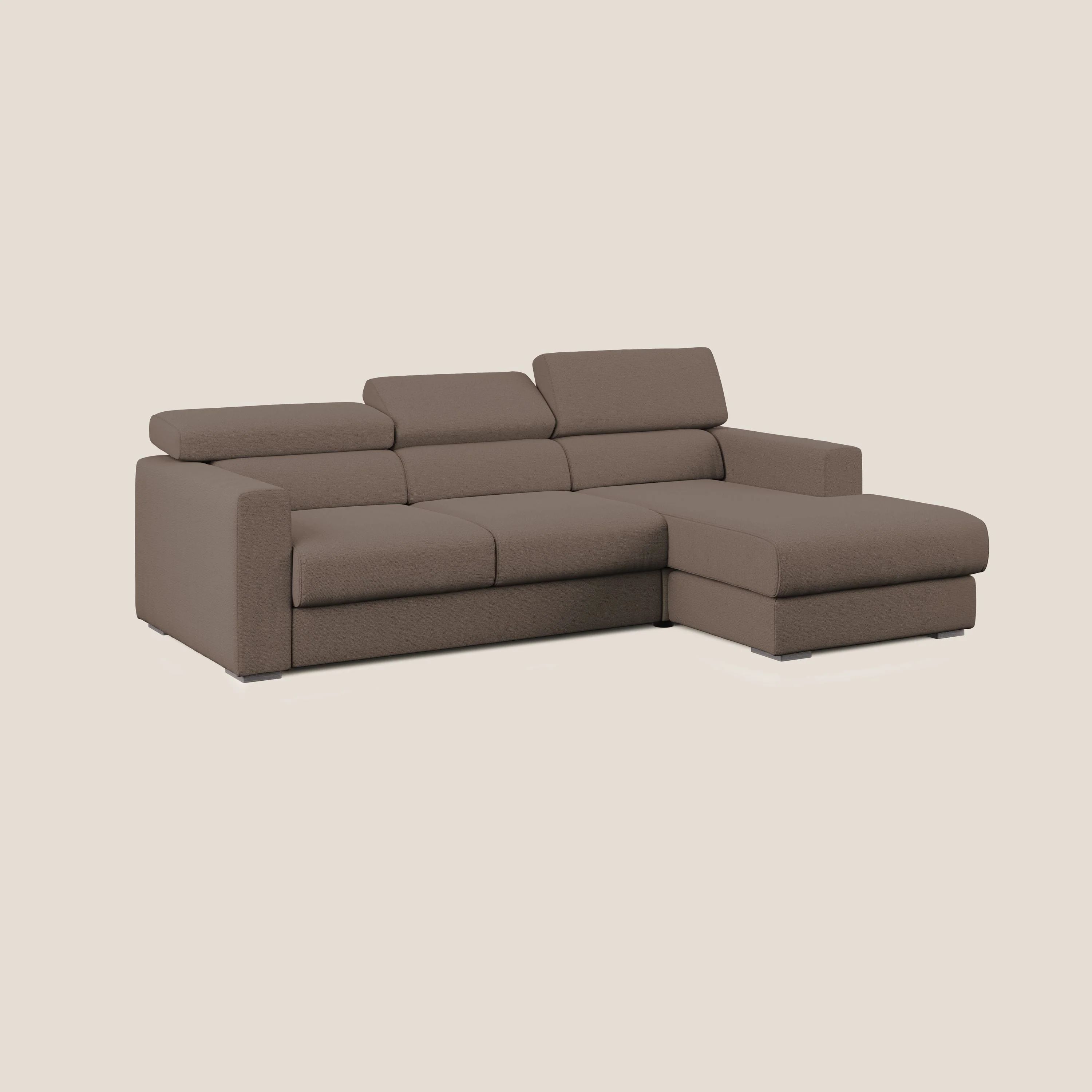 Dylan canapé d'angle avec méridienne et pouf extractible en tissu flammé effet coton imperméable T19 marron - Image 3