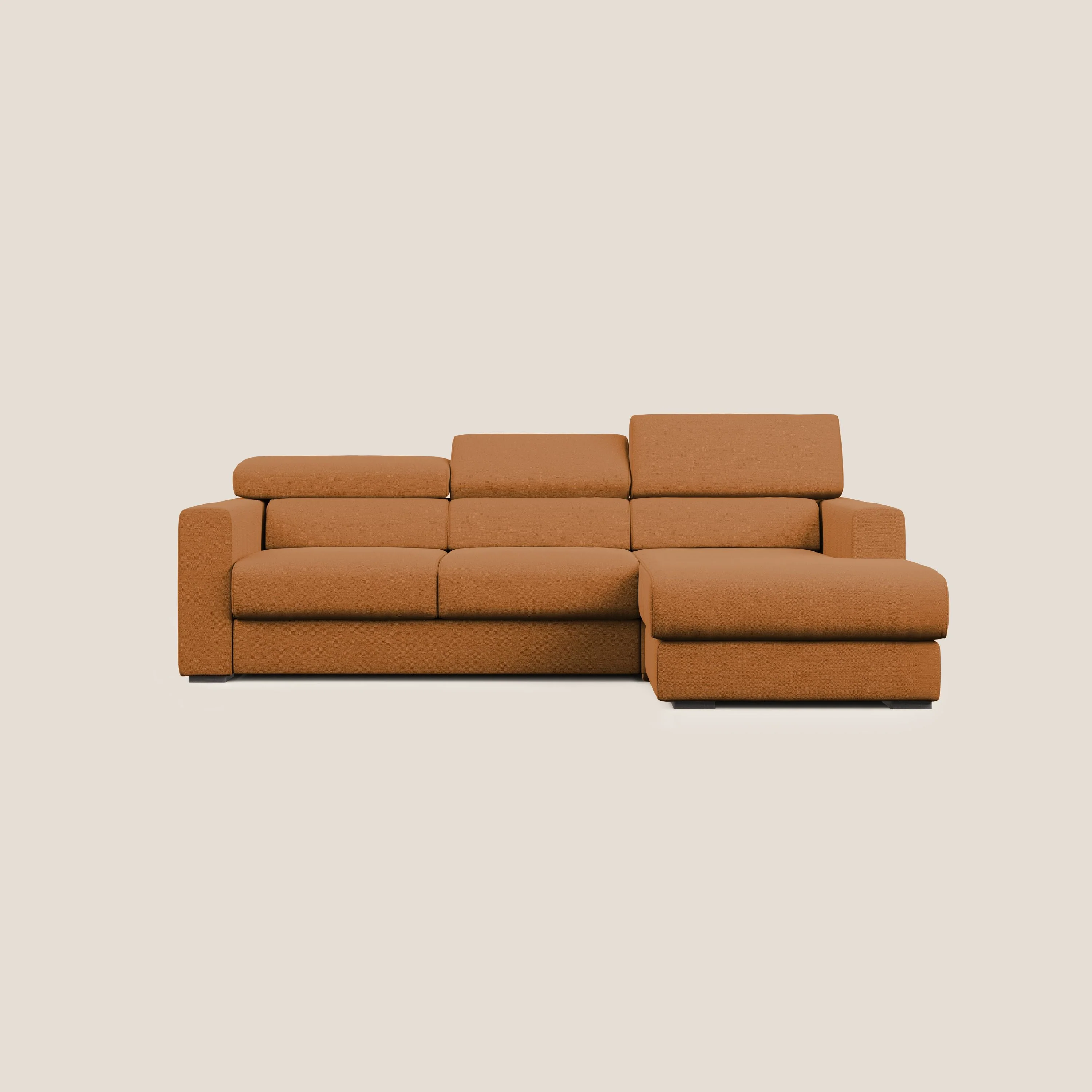Dylan canapé d'angle avec méridienne et pouf extractible en tissu flammé effet coton imperméable T19 orange
