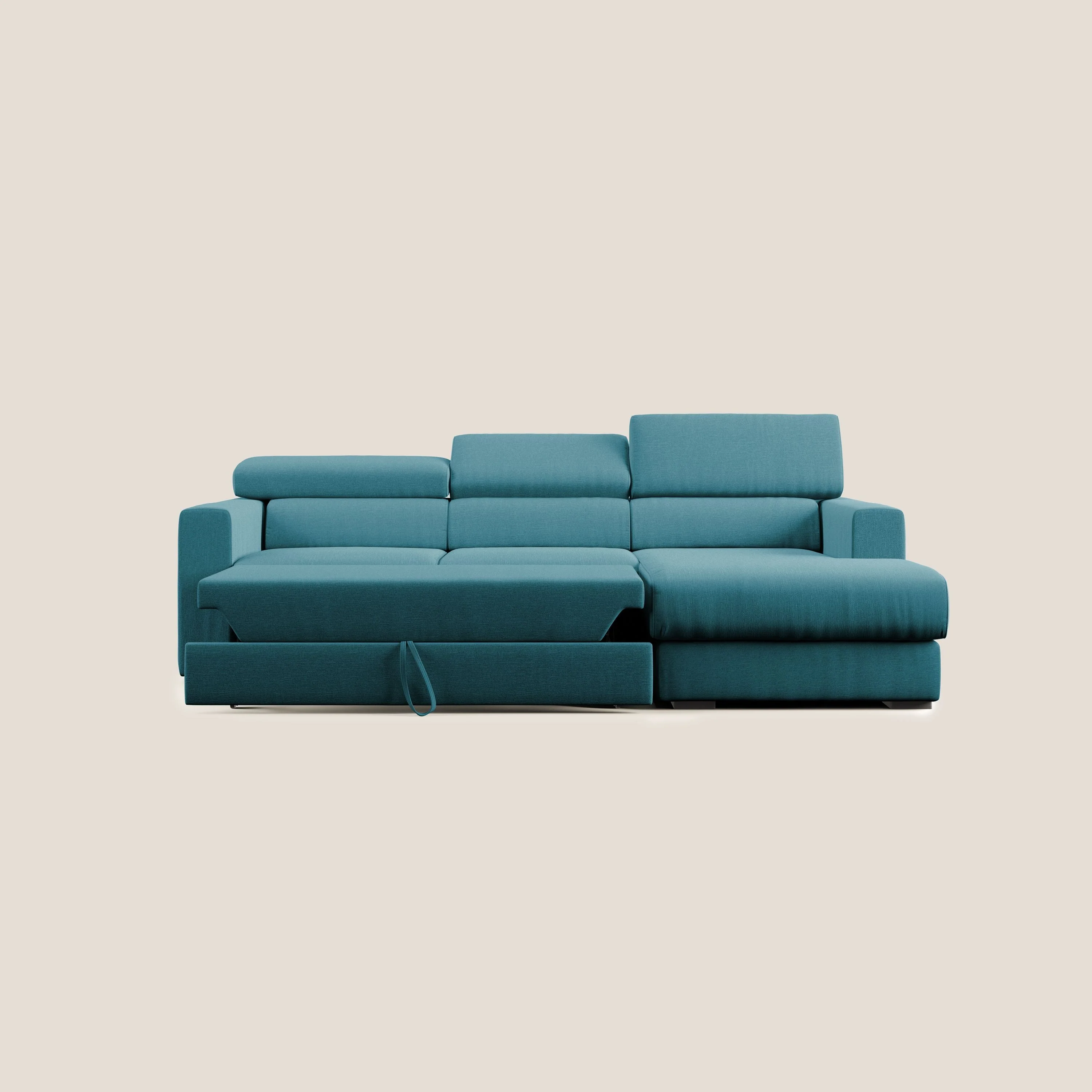 Dylan canapé d'angle avec méridienne et pouf extractible en tissu imperméable T13 bleu ciel - Image 4