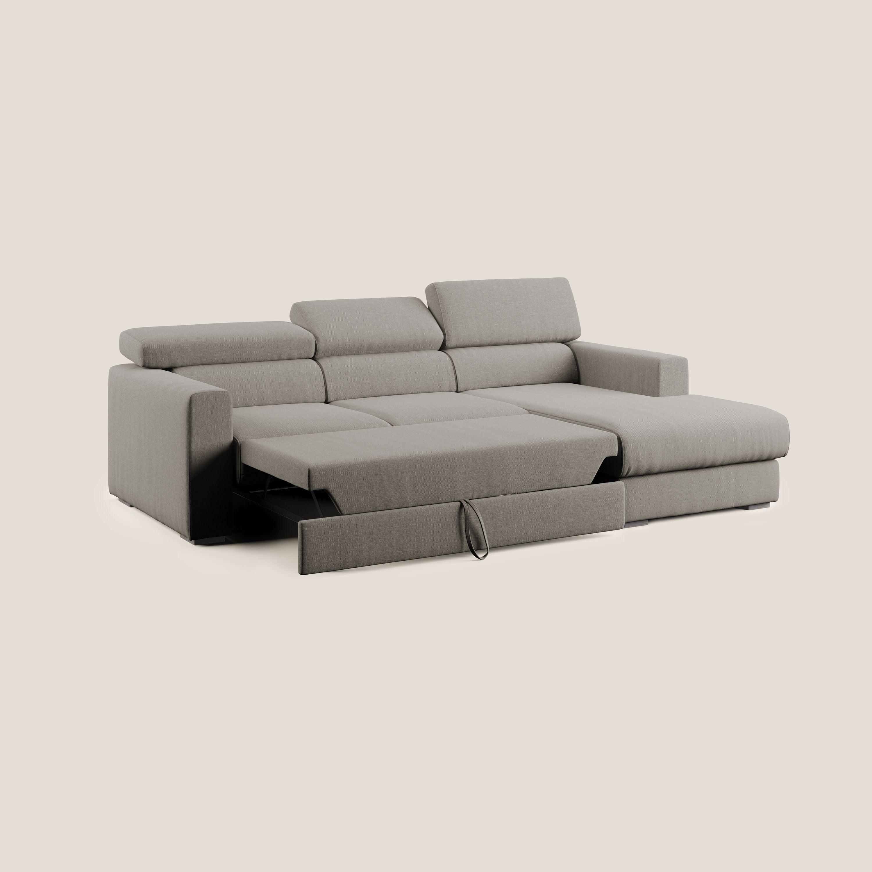 Dylan canapé d'angle avec méridienne et pouf extractible en tissu imperméable T13 Taupe  - Image 2