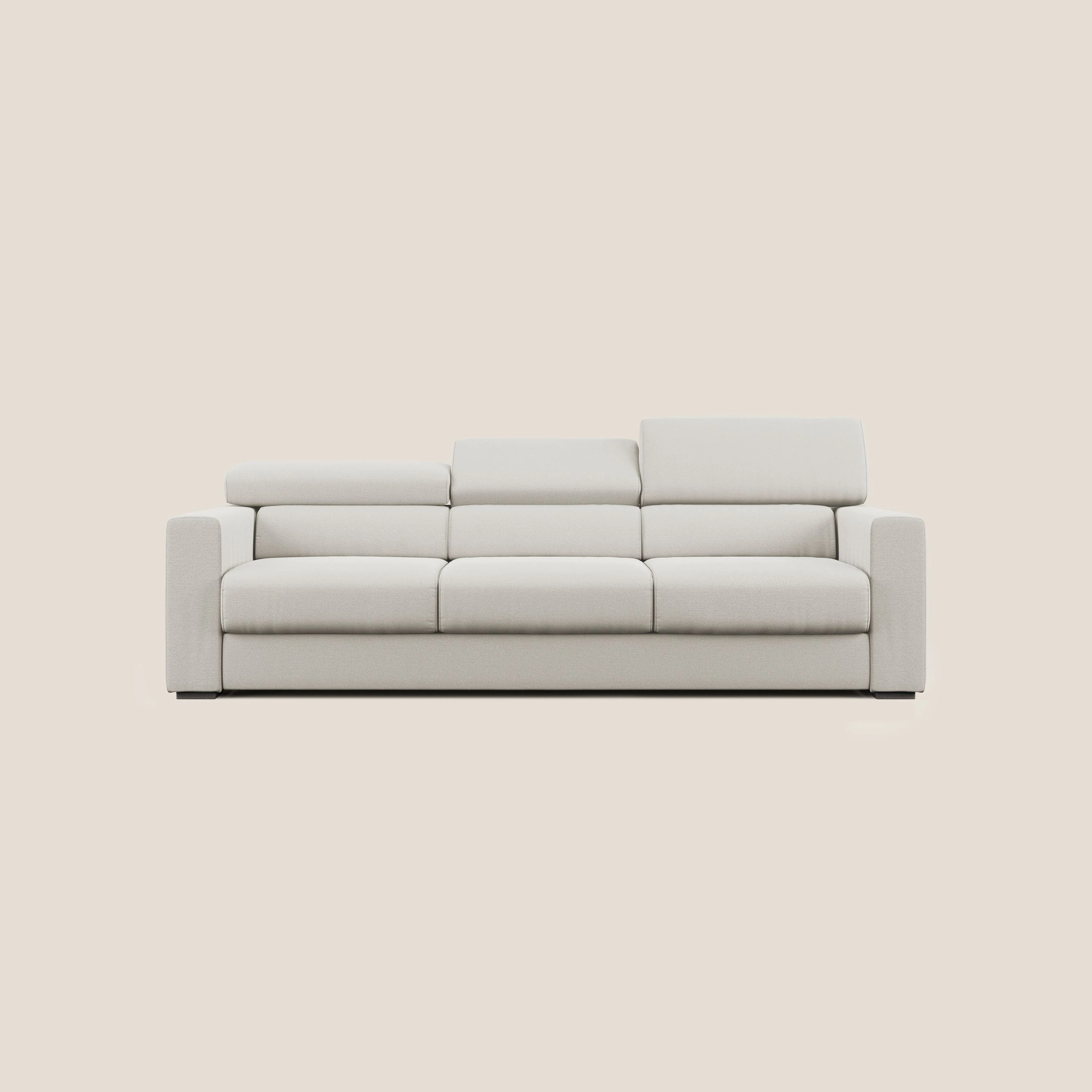 Dylan canapé avec pouf extractible à 3 assises en tissu flamme effet coton impermeabile T19 crème