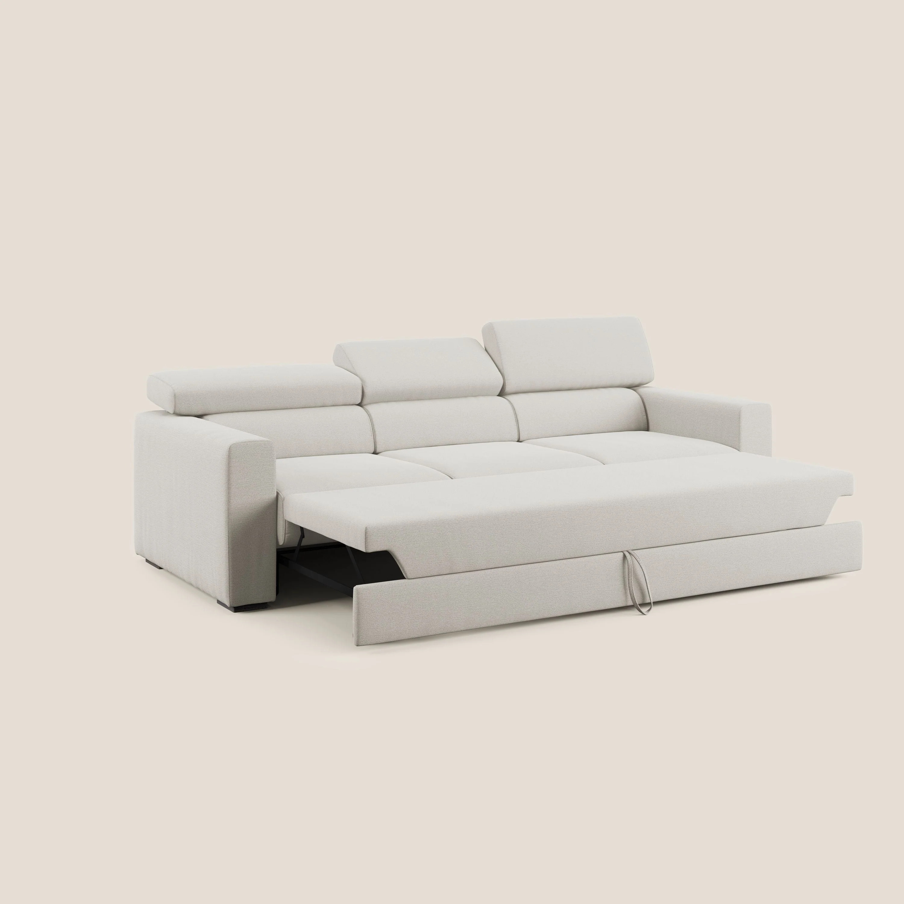 Dylan canapé avec pouf extractible à 3 assises en tissu flamme effet coton impermeabile T19 crème - Image 2