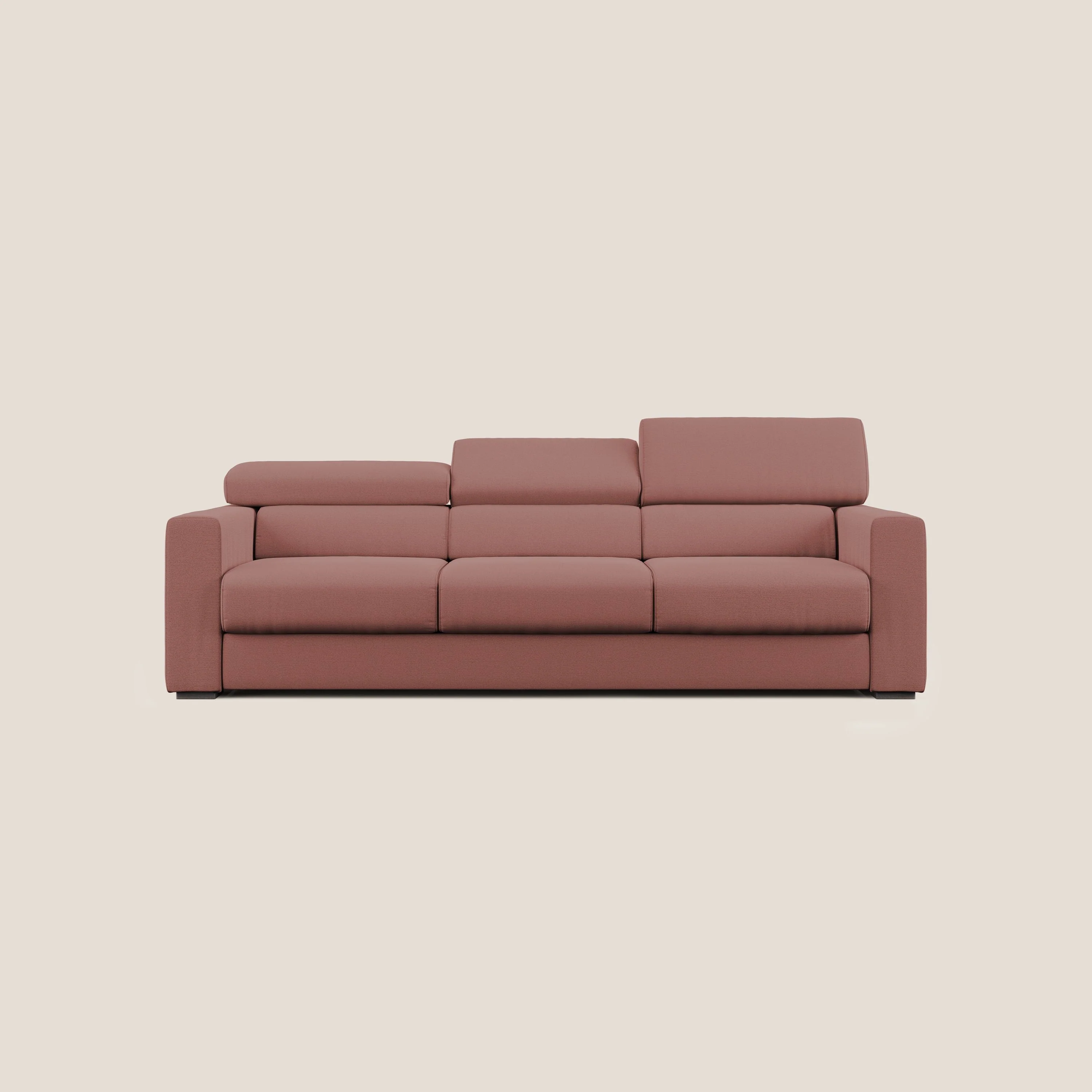 Dylan canapé avec pouf extractible à 3 assises en tissu flamme effet coton impermeabile T19 saumon