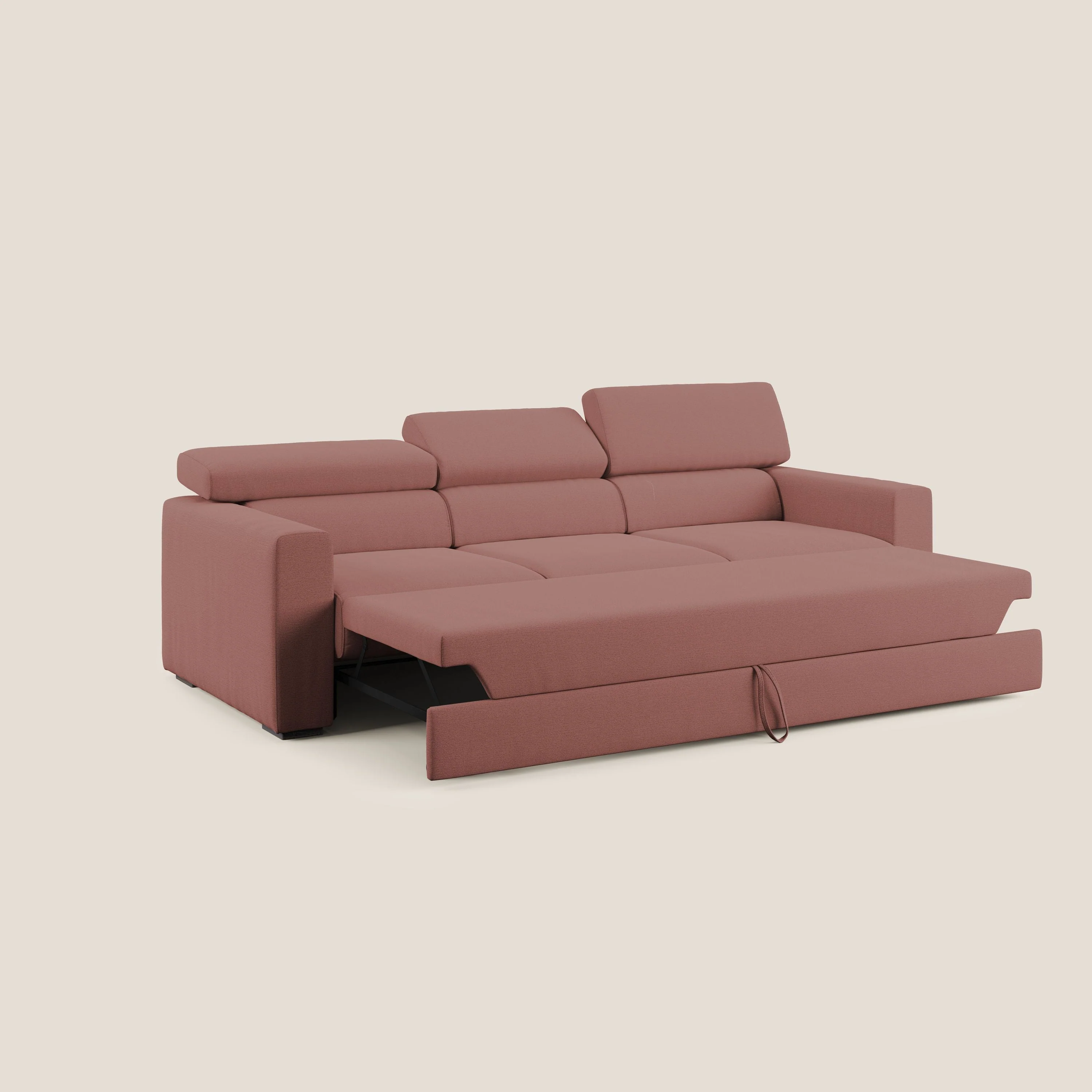 Dylan canapé avec pouf extractible à 3 assises en tissu flamme effet coton impermeabile T19 saumon - Image 2