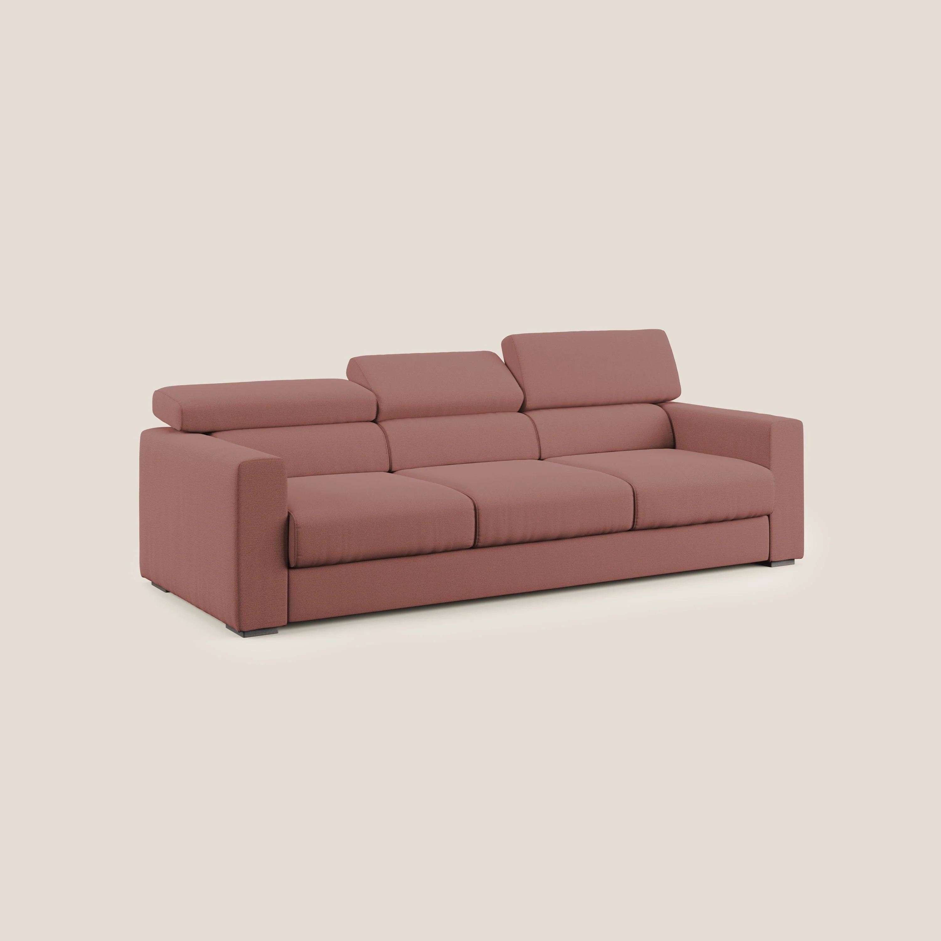 Dylan canapé avec pouf extractible à 3 assises en tissu flamme effet coton impermeabile T19 saumon - Image 3
