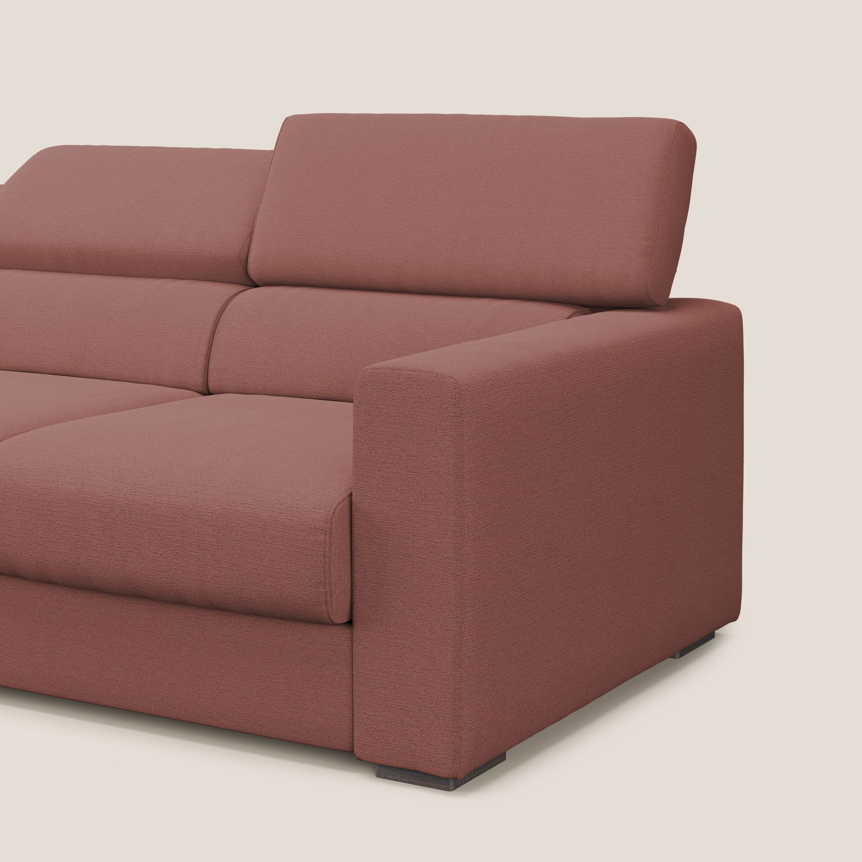 Dylan canapé avec pouf extractible à 3 assises en tissu flamme effet coton impermeabile T19 saumon - Image 8