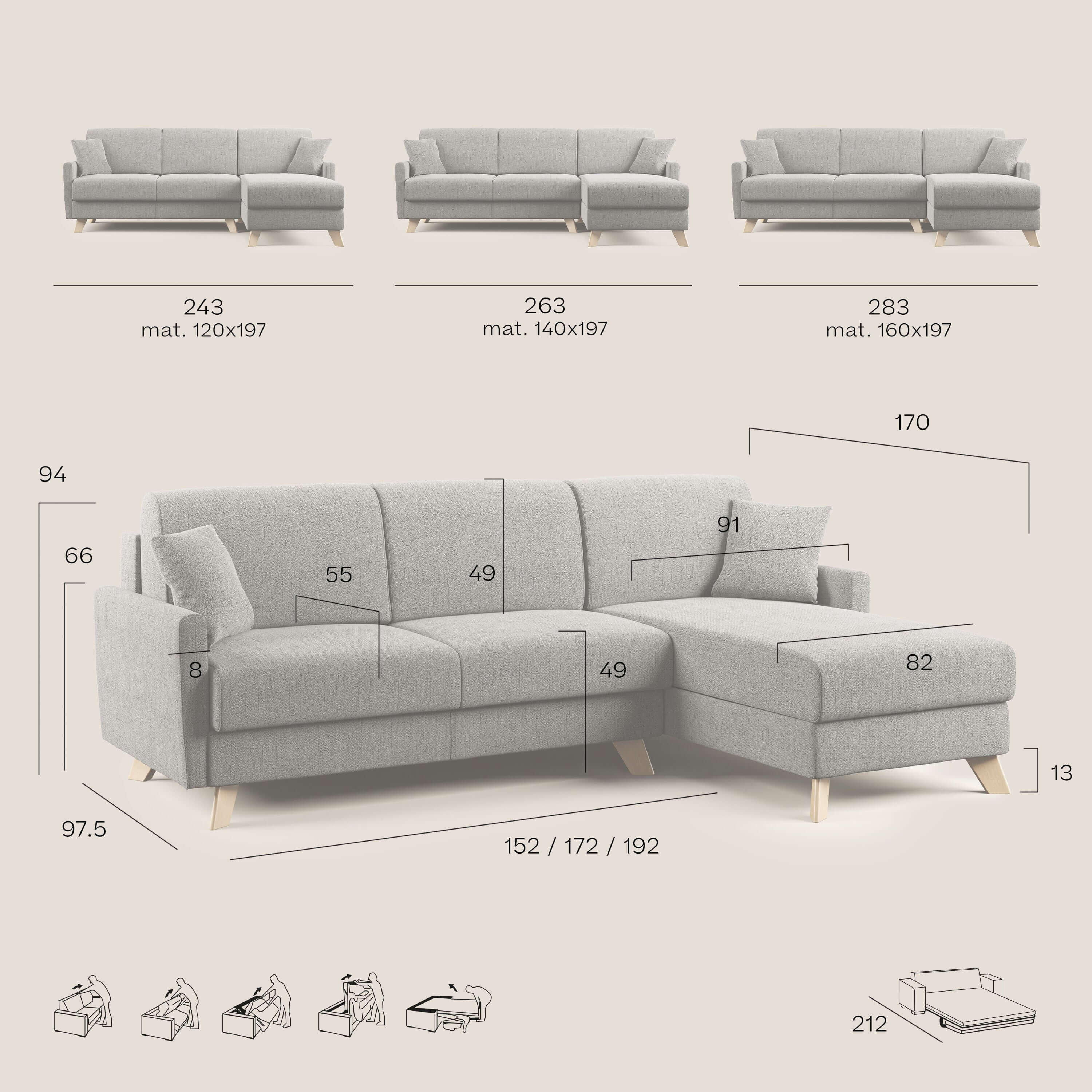 Edgar canapé d'angle convertible en tissu FELIS imperméable T03 taupe - Image 10