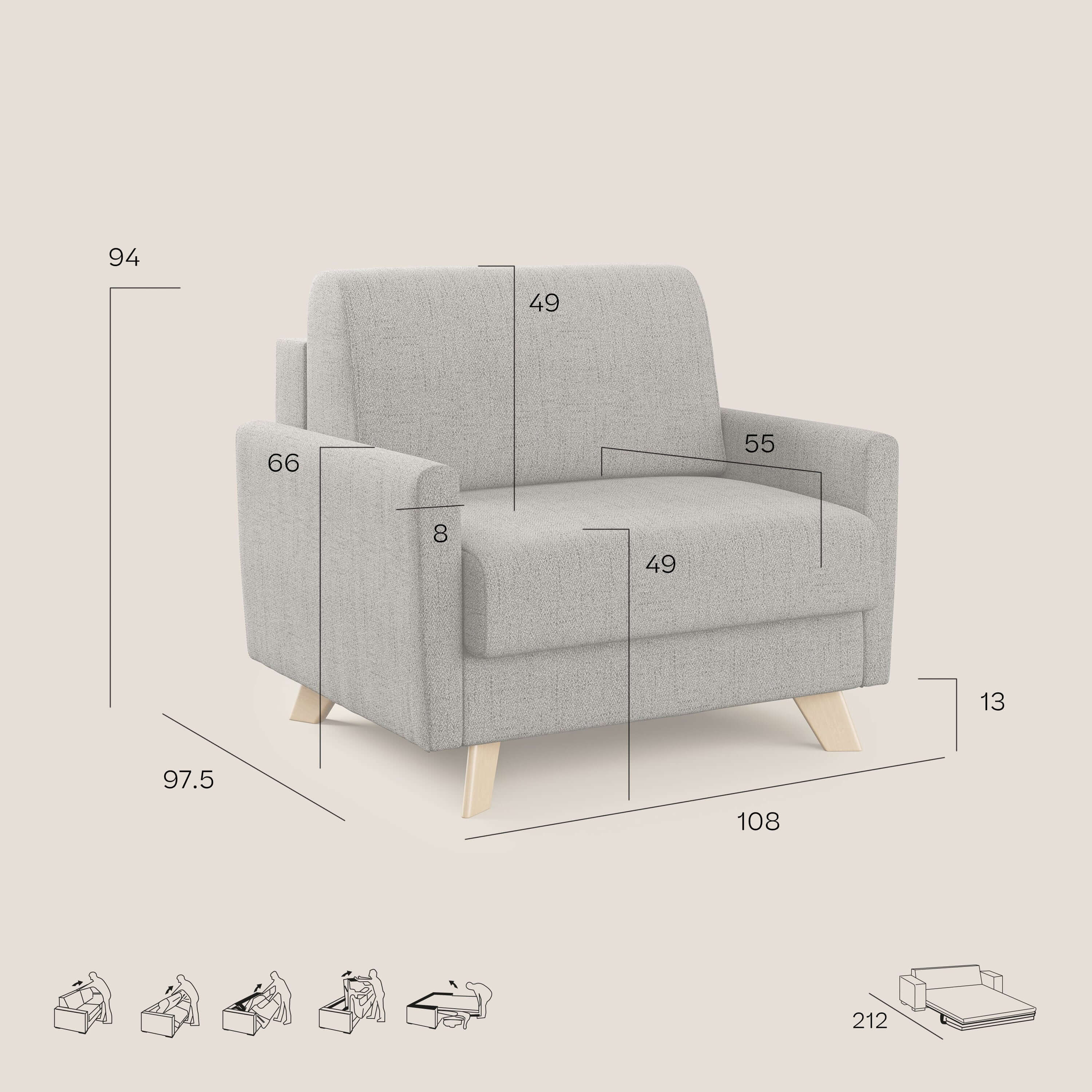 Edgar fauteuil convertible en tissu FELIS imperméable T03 bleu ciel - Image 9