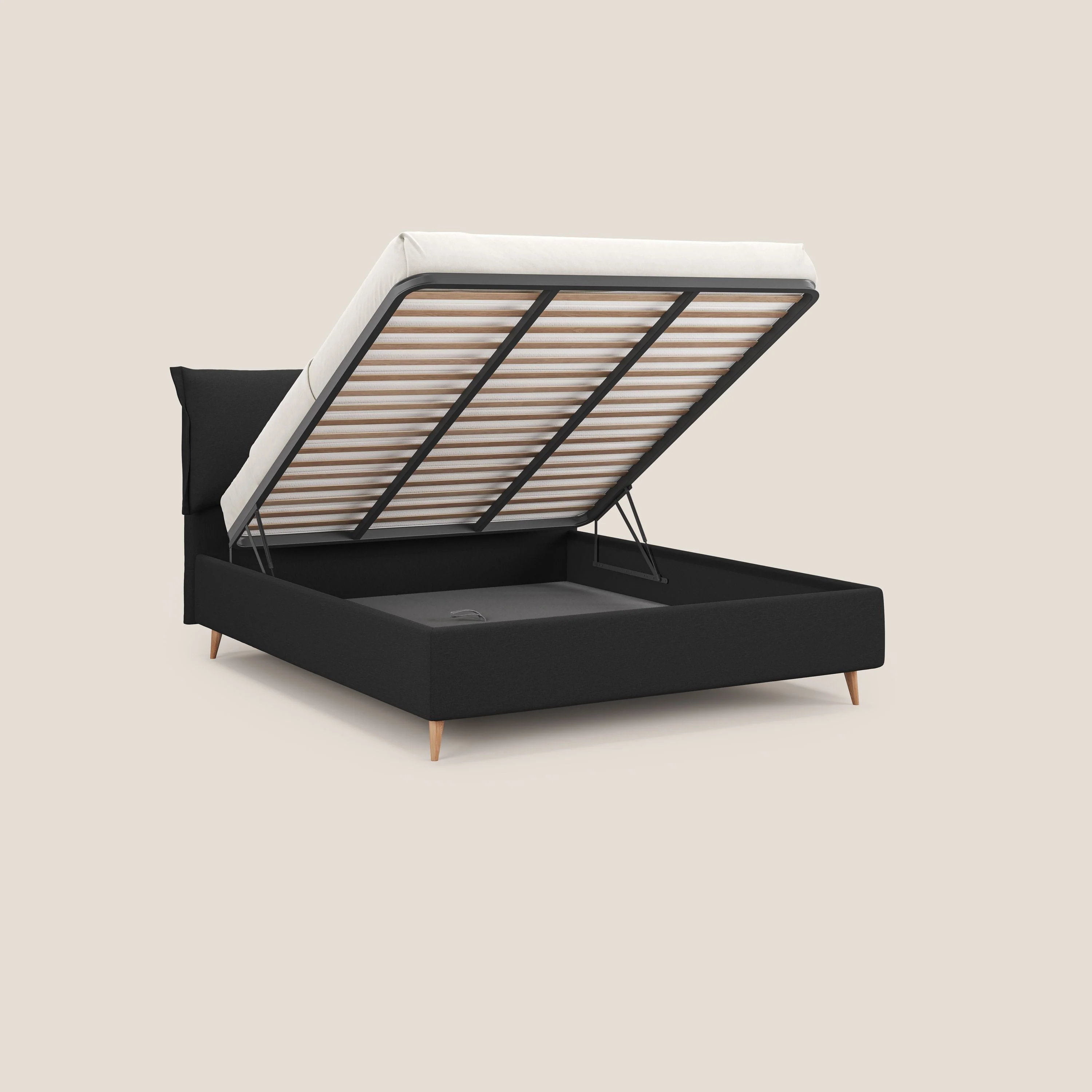 Elettra lit avec coffre de rangement dĂ©houssable avec coussins tĂȘte de lit en tissu impermĂ©able T13 anthracite - Image 2