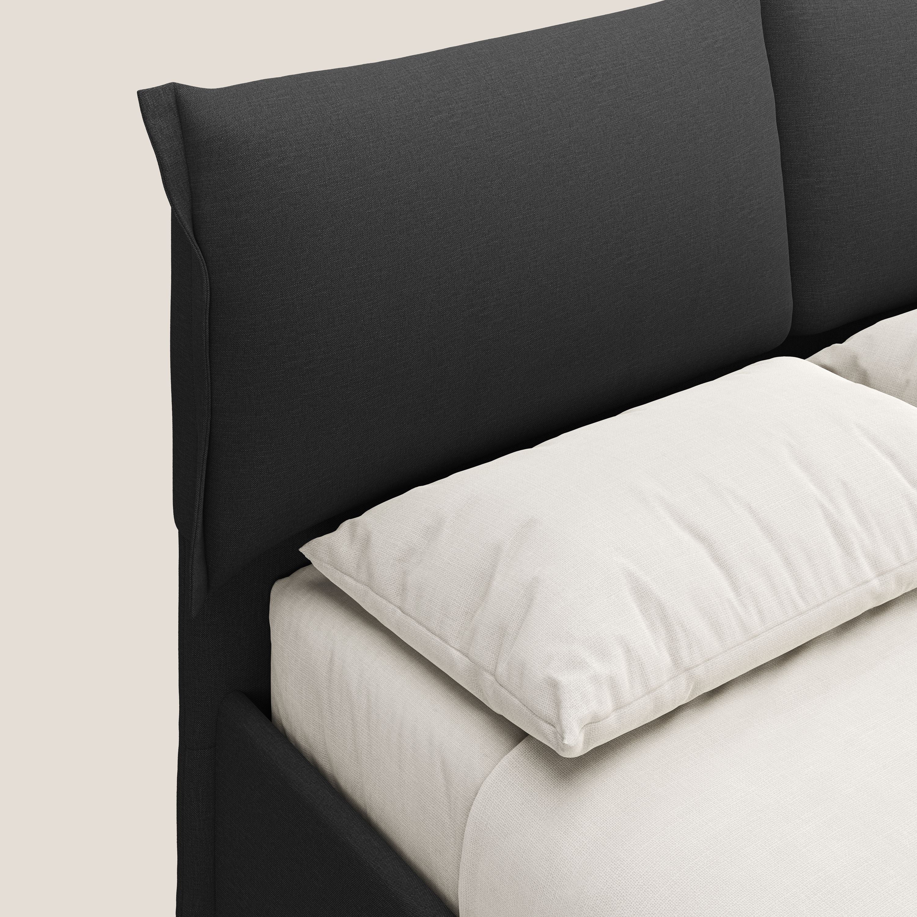Elettra lit avec coffre de rangement dĂ©houssable avec coussins tĂȘte de lit en tissu impermĂ©able T13 anthracite - Image 6
