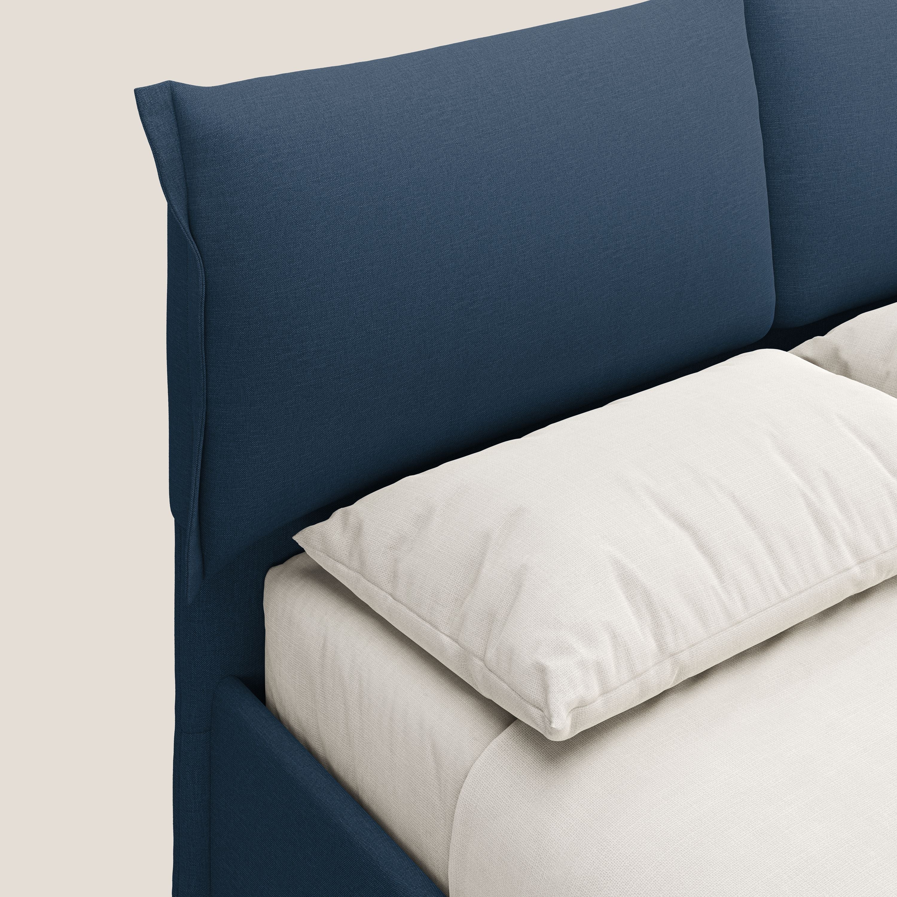 Elettra lit avec coffre de rangement déhoussable avec coussins tête de lit en tissu imperméable T13 bleu - Image 6