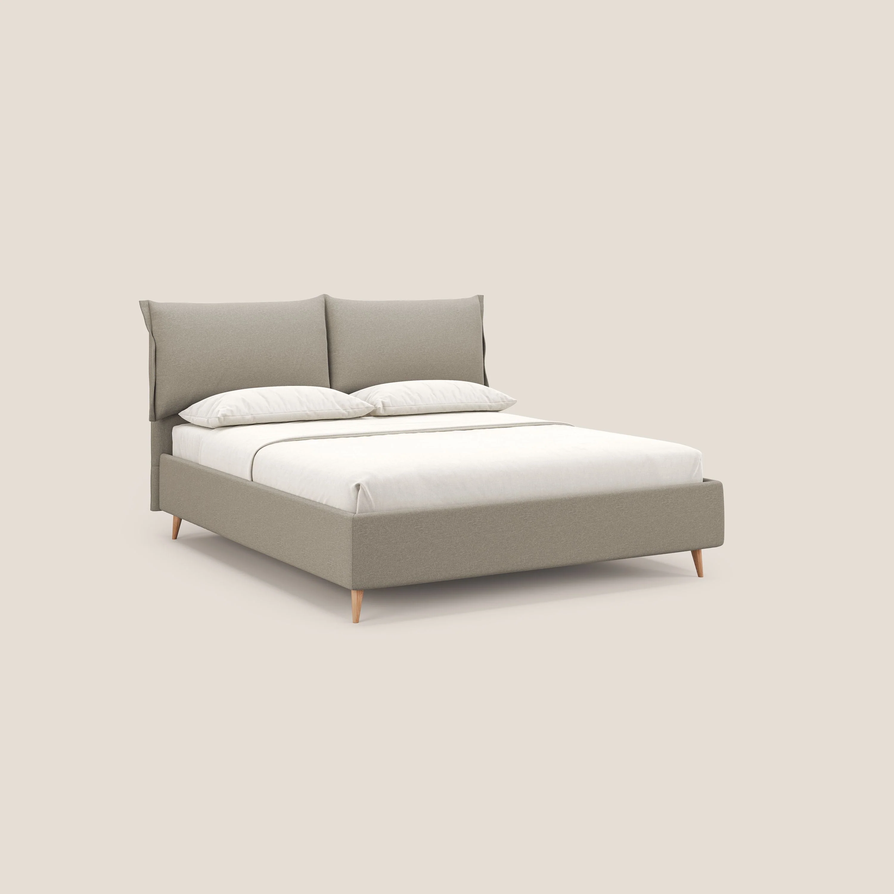 Elettra lit avec coffre de rangement déhoussable avec coussins tête de lit en tissu imperméable T13 crème