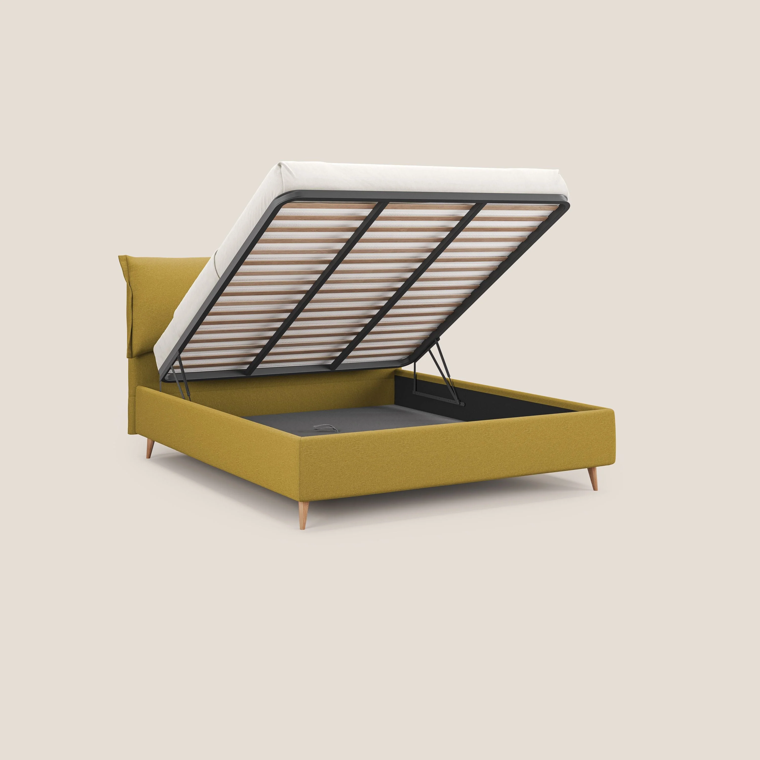 Elettra lit avec coffre de rangement déhoussable avec coussins tête de lit en tissu imperméable T13 jaune - Image 3
