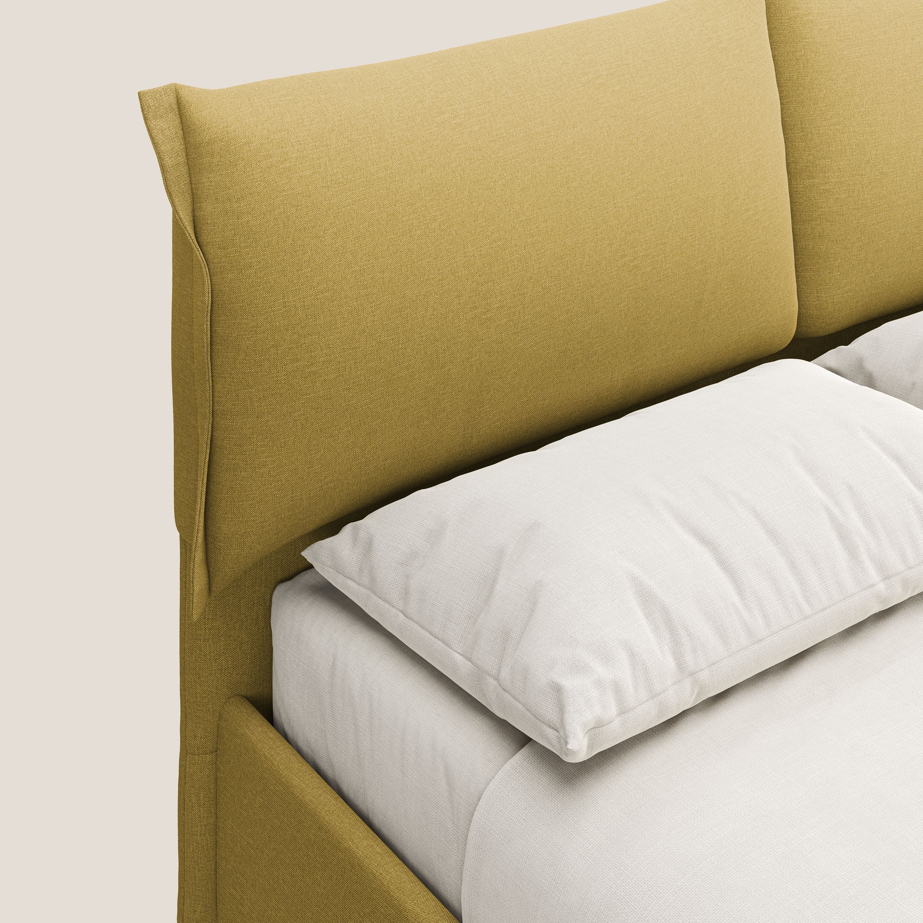 Elettra lit avec coffre de rangement déhoussable avec coussins tête de lit en tissu imperméable T13 jaune - Image 7