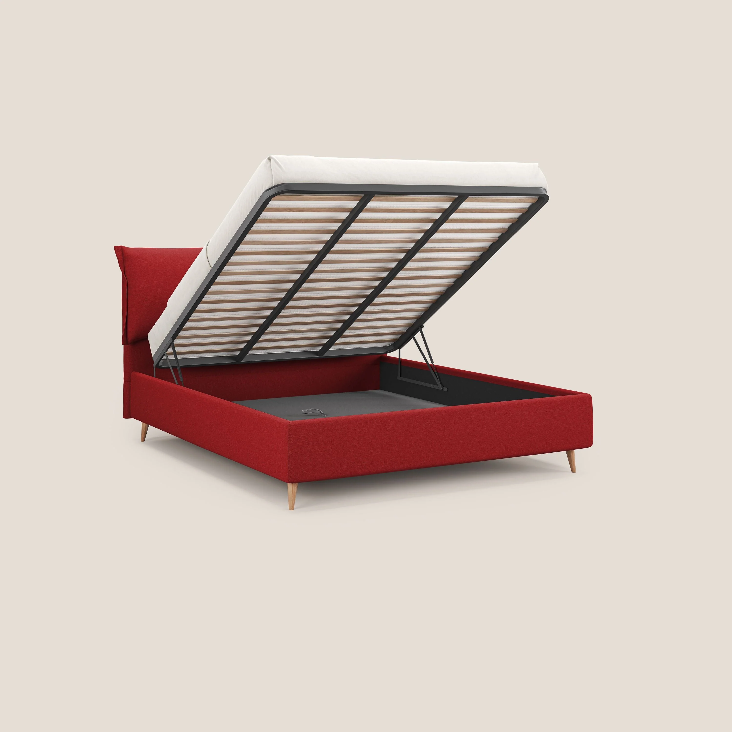 Elettra lit avec coffre de rangement dĂ©houssable avec coussins tĂȘte de lit en tissu impermĂ©able T13 rouge - Image 2