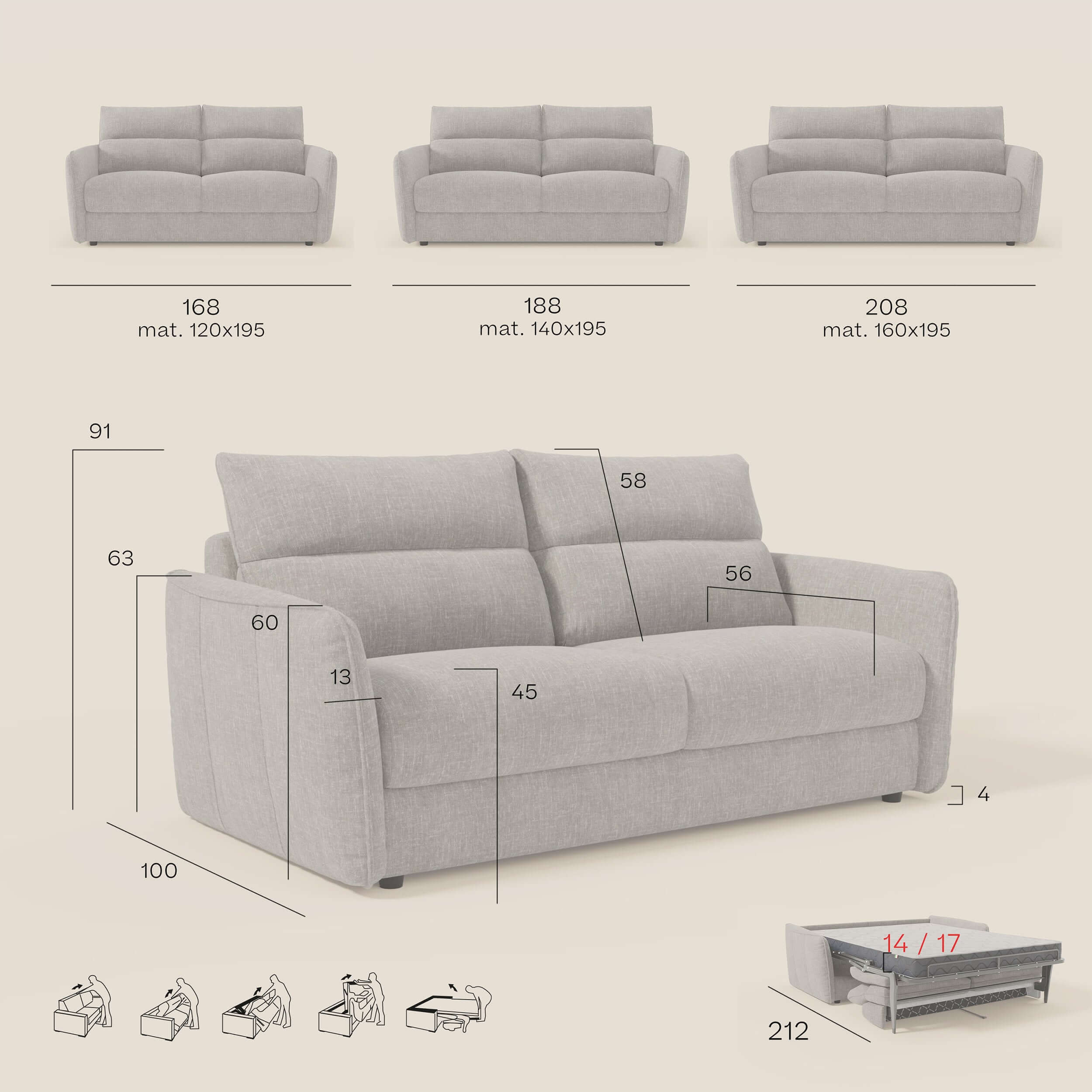 Elios Canapé convertible avec coussins de dossier souples en tissu détachable T24 anthracite - Image 13