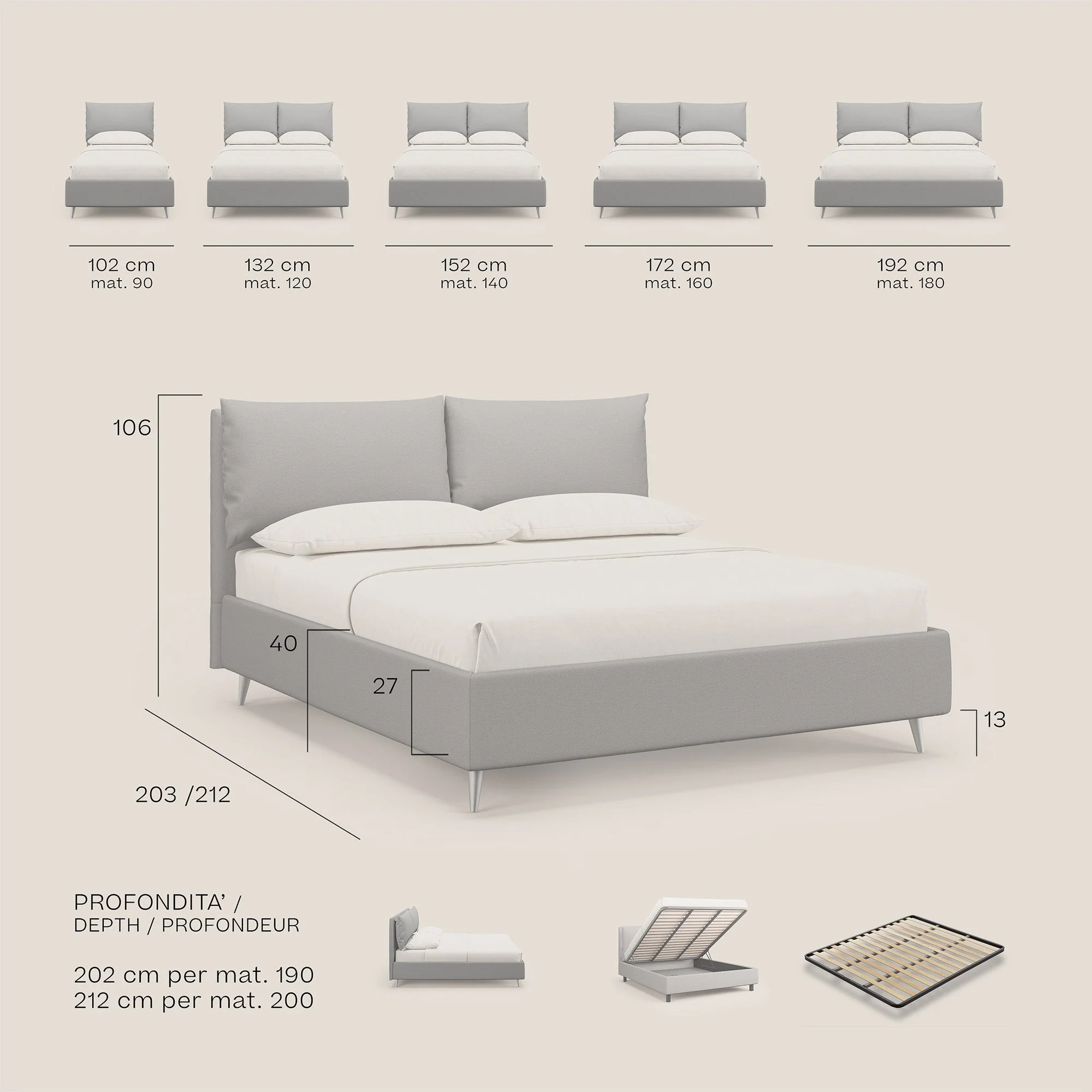 Elsa lit rembourré avec coffre de rangement en tissu détachable T05 gris - Image 10