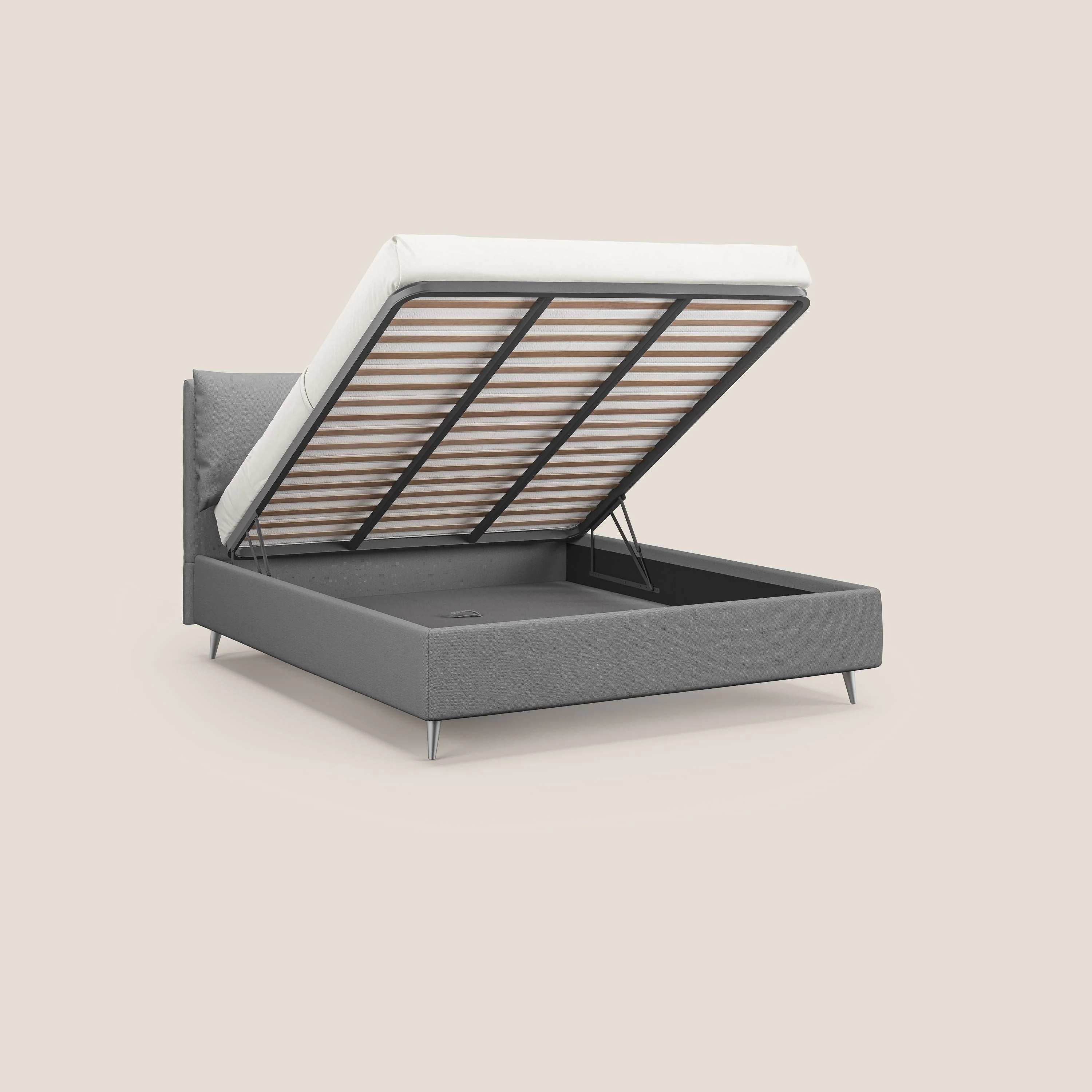Elsa lit rembourré avec coffre de rangement en tissu détachable T05 gris - Image 3