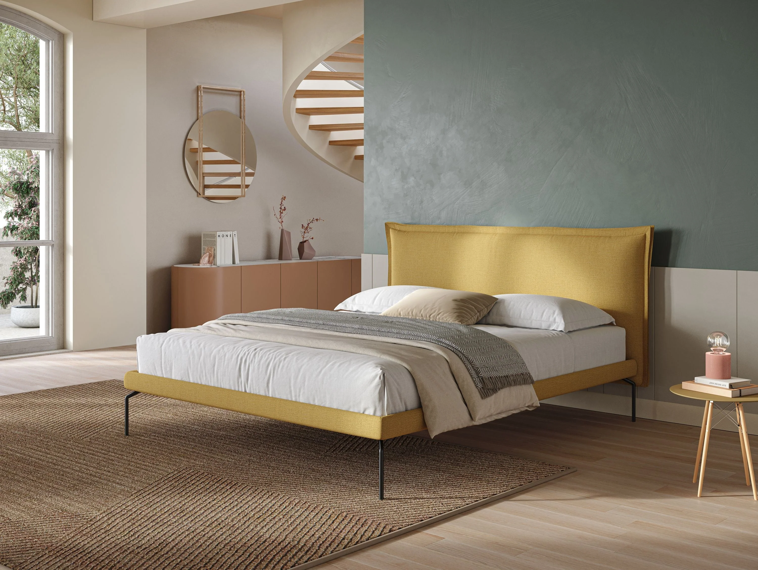 Eric lit rembourré au design minimaliste en tissu imperméable T14 jaune - Image 2