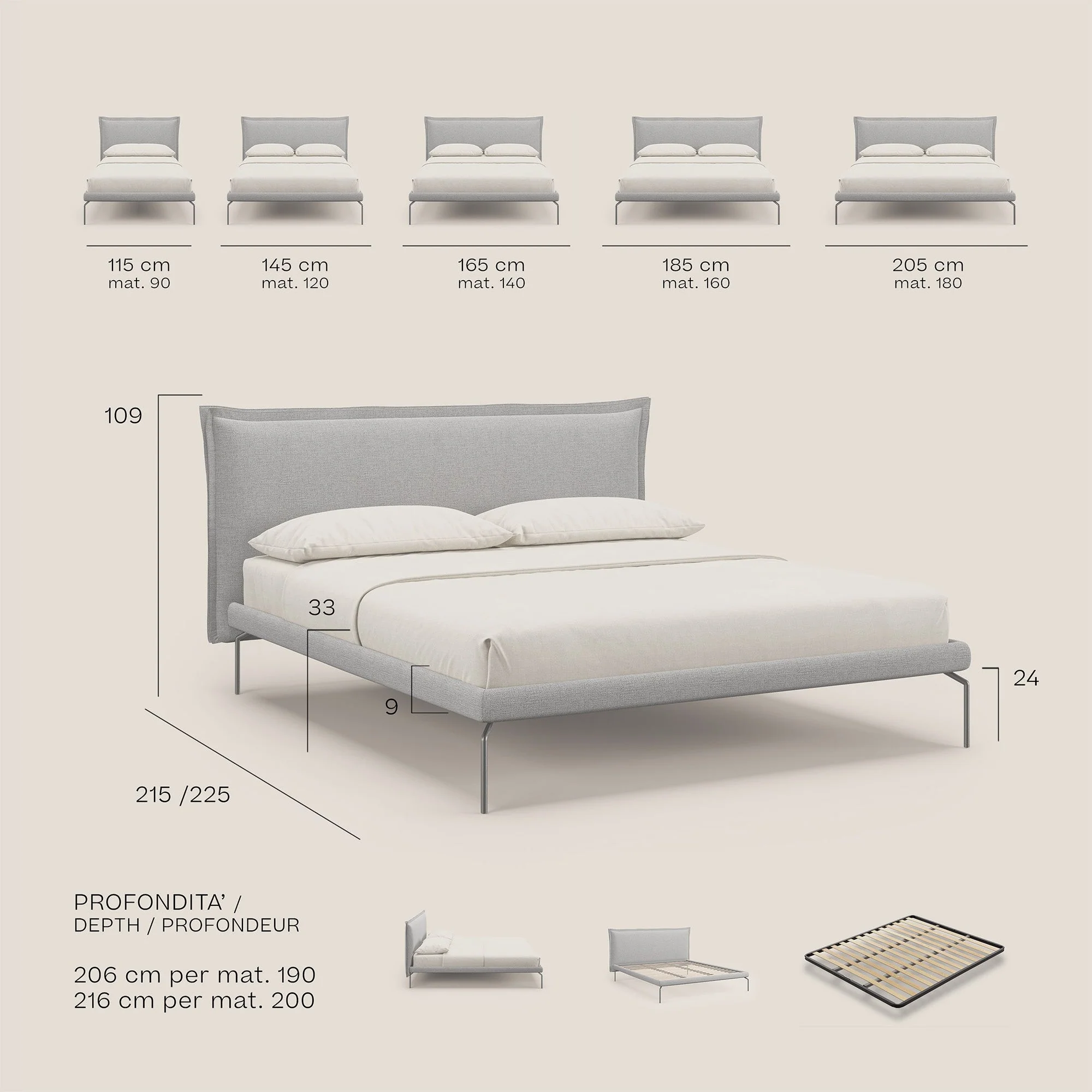 Eric lit rembourré au design minimaliste en tissu imperméable T14 sucre glace - Image 9