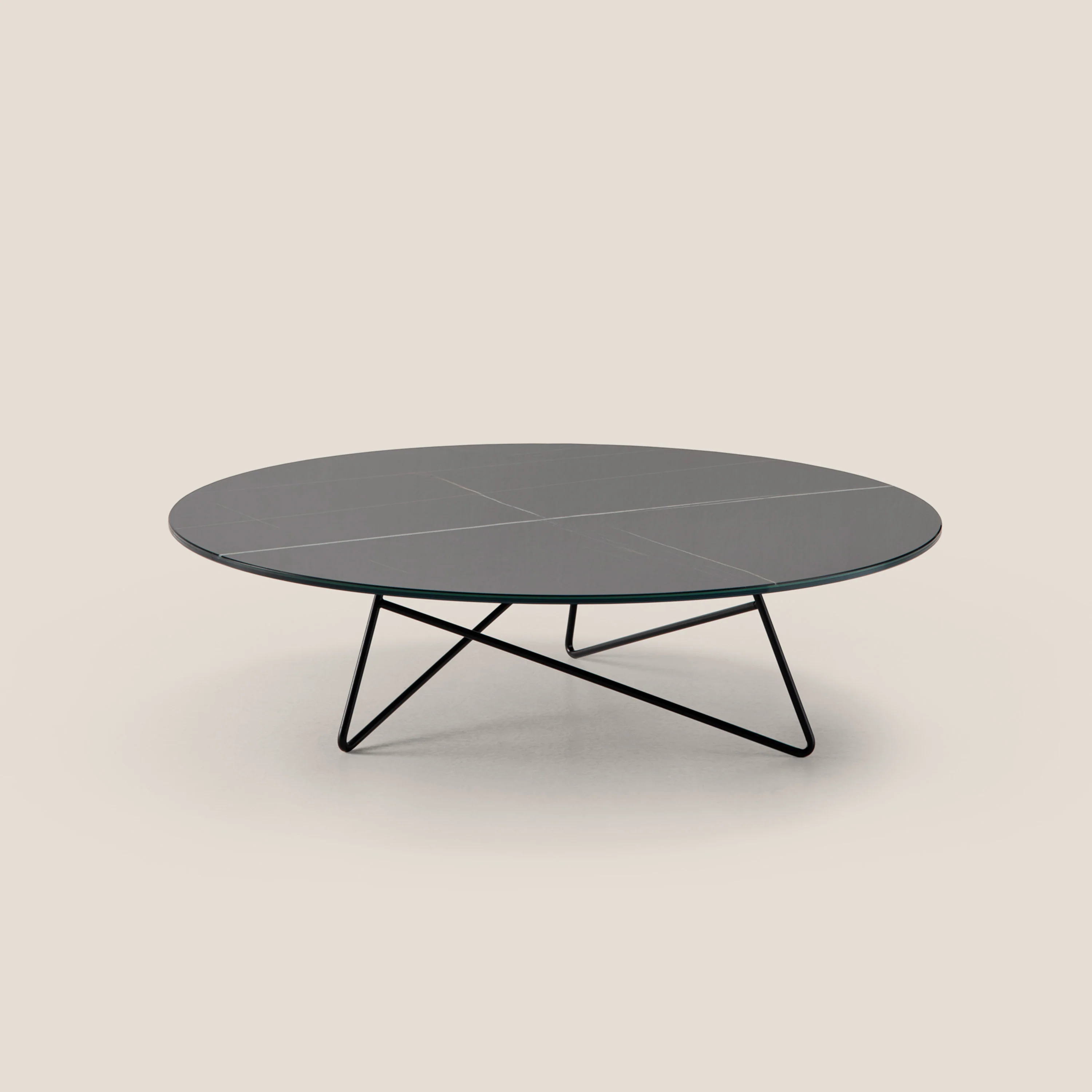 Ermione table basse ronde de salon avec plateau en verre marbre sahara noir h25 noir