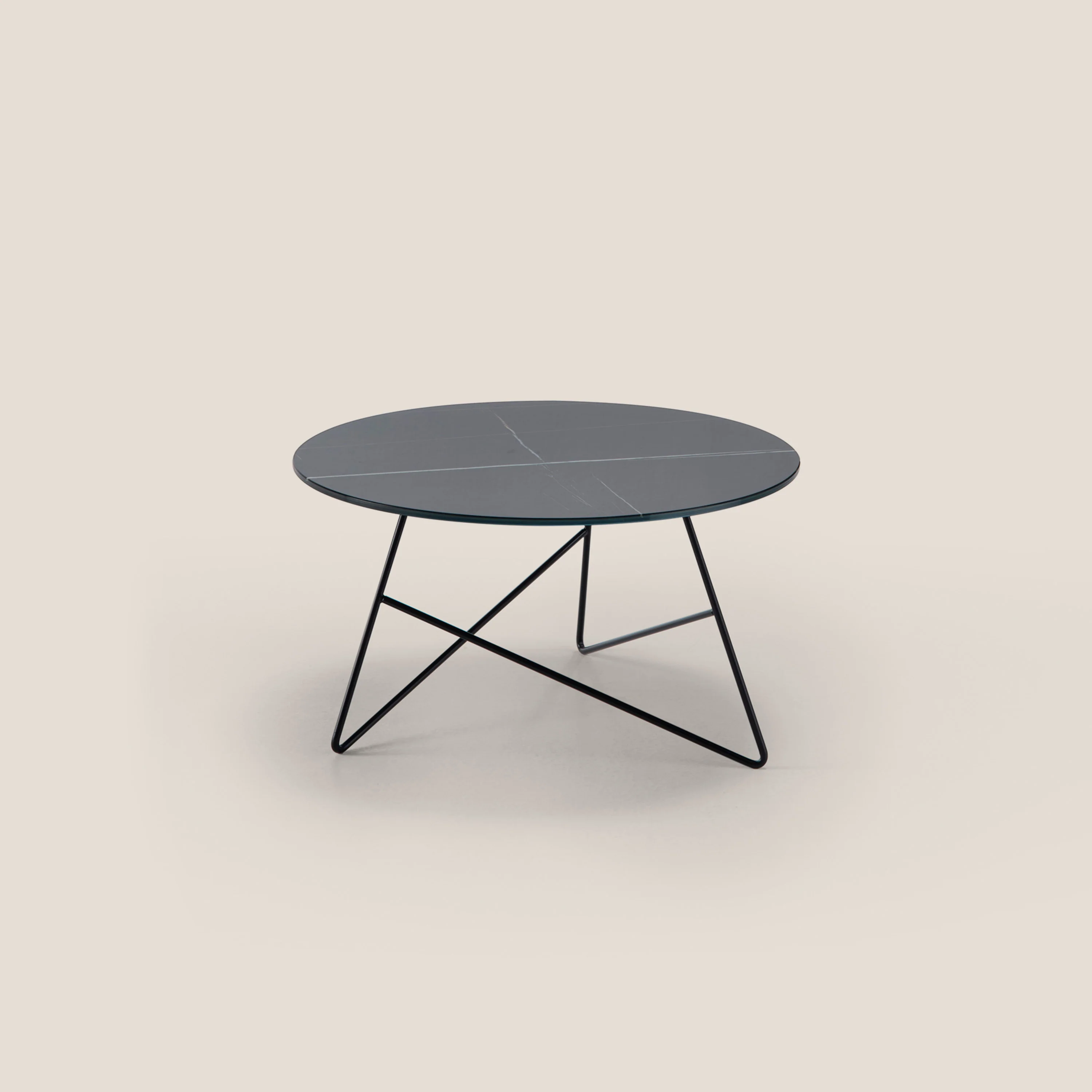 Ermione table basse ronde pour salon avec plateau en verre marbre sahara noir h35 noir