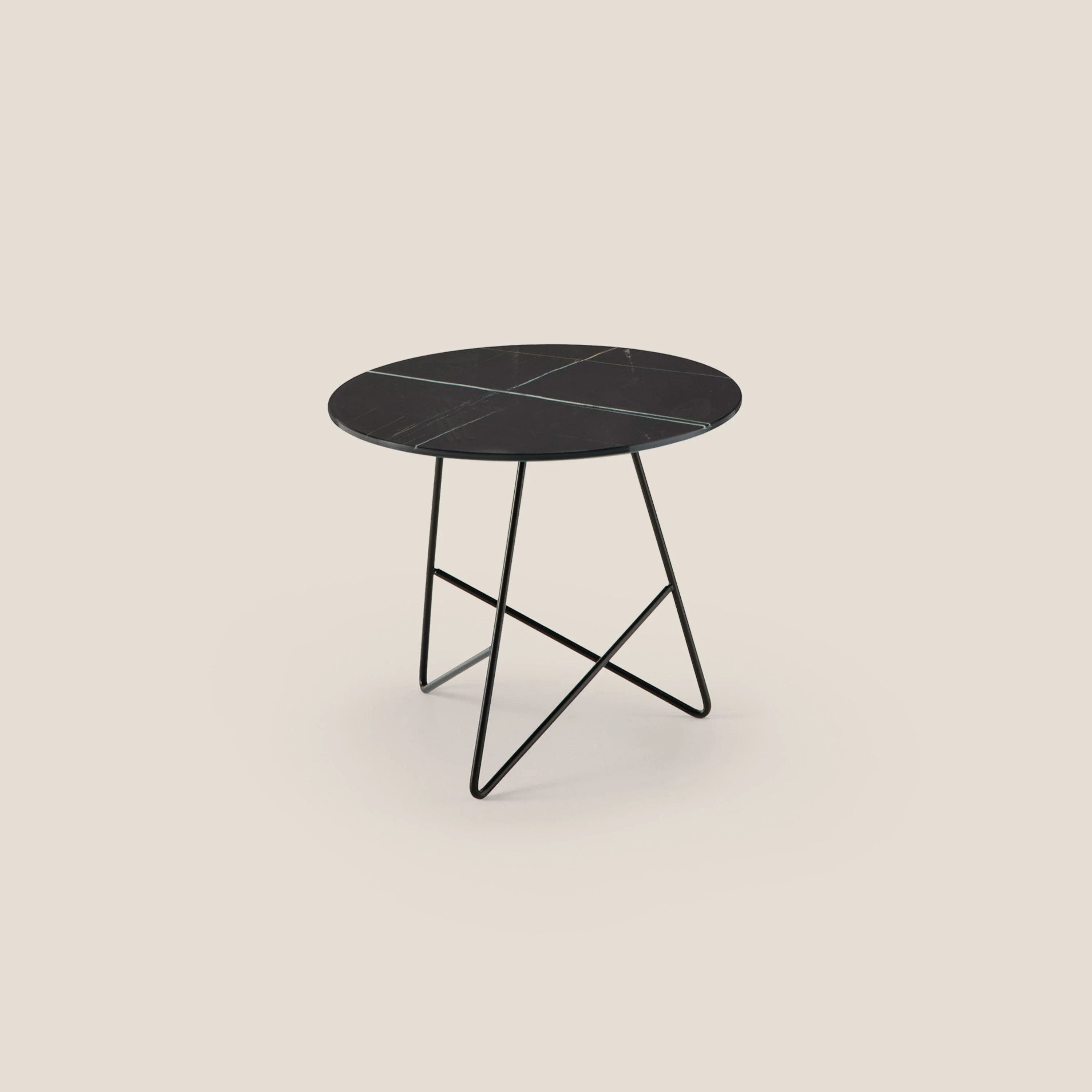 Ermione table basse ronde pour salon avec plateau en verre marbre sahara noir h44 noir