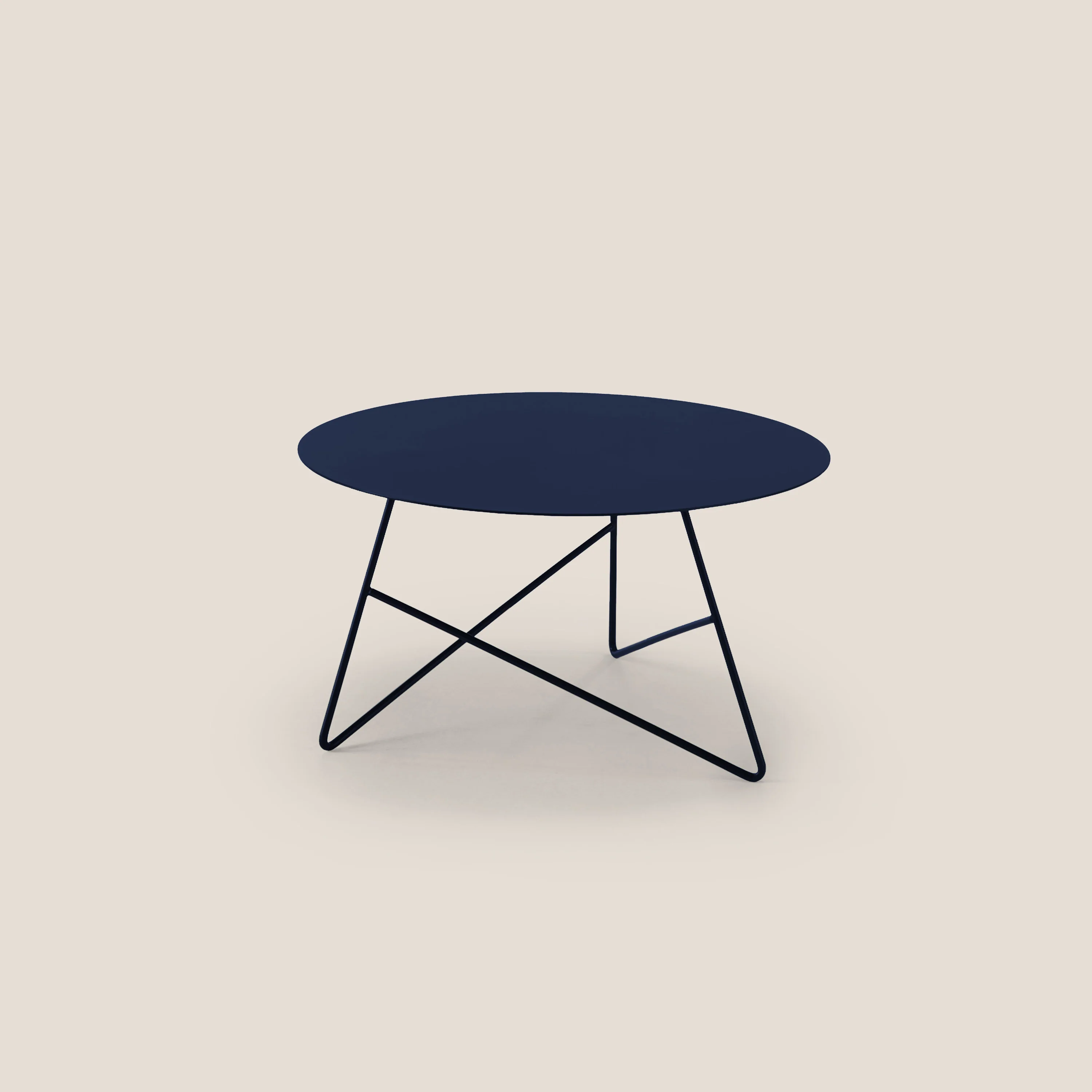 Ermione Table basse ronde en métal h35 bleu marine
