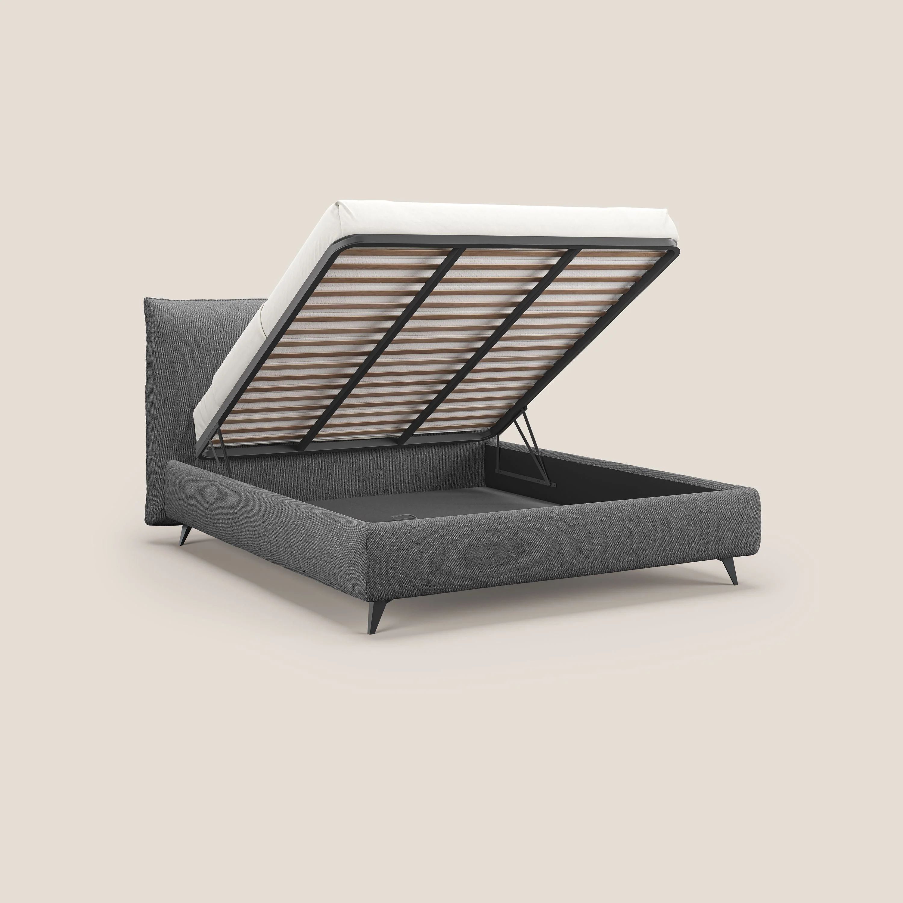 EROS lit rembourré en duvet d'oie avec coffre de rangement en bouclette précieuse détachable T16 anthracite - Image 2