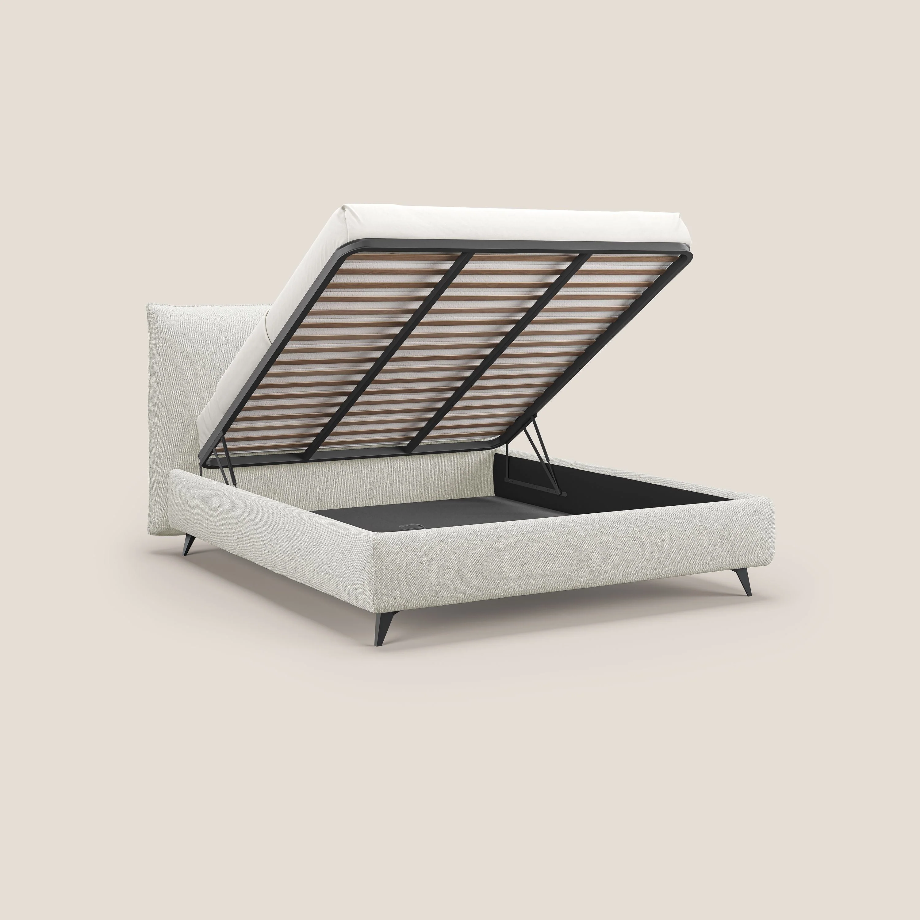 EROS lit rembourré en duvet d'oie avec coffre de rangement en bouclette précieuse détachable T16 crÚme - Image 3