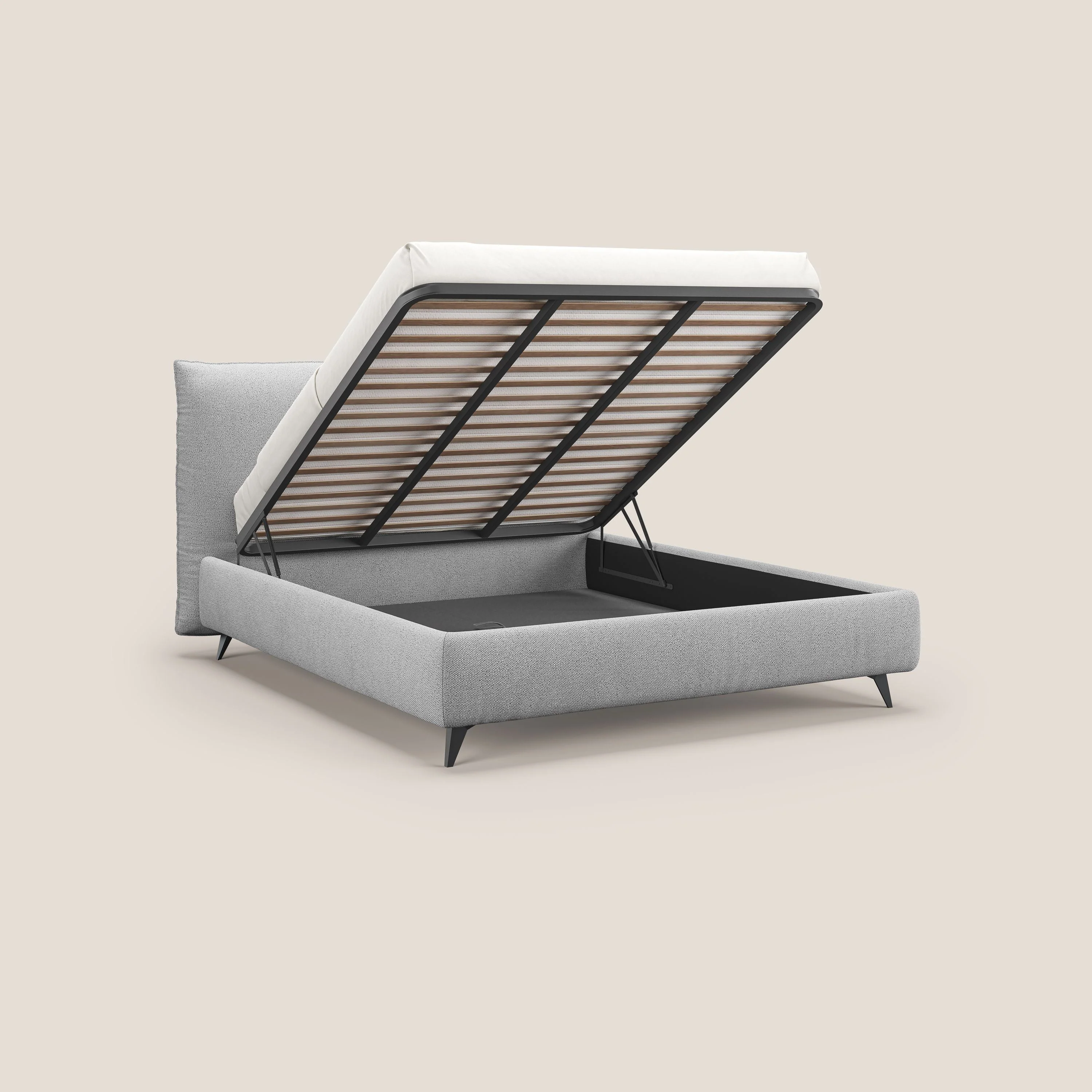 EROS lit rembourré en duvet d'oie avec coffre de rangement en bouclette précieuse détachable T16 gris - Image 2