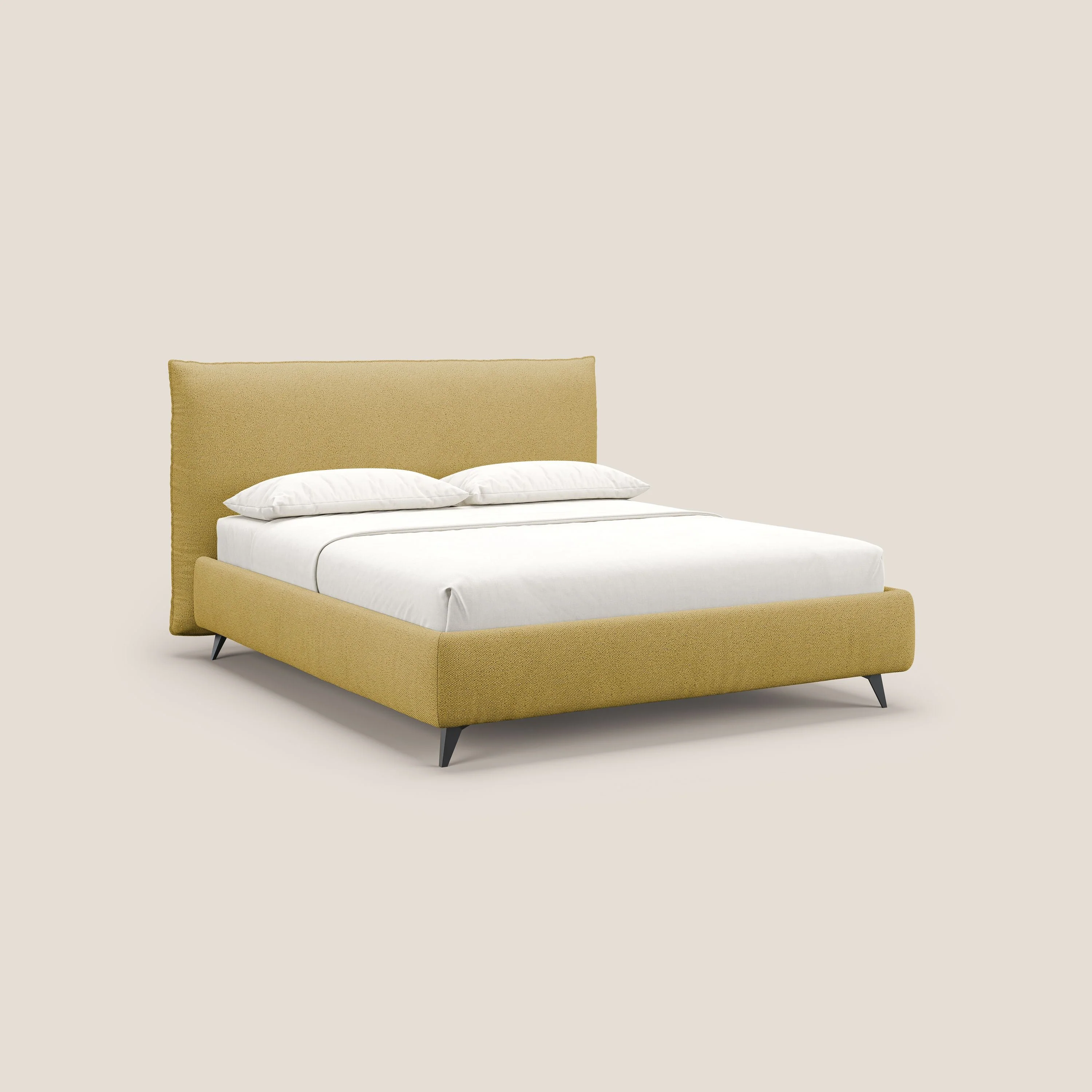 EROS lit rembourré en duvet d'oie avec coffre de rangement en bouclette précieuse détachable T16 jaune