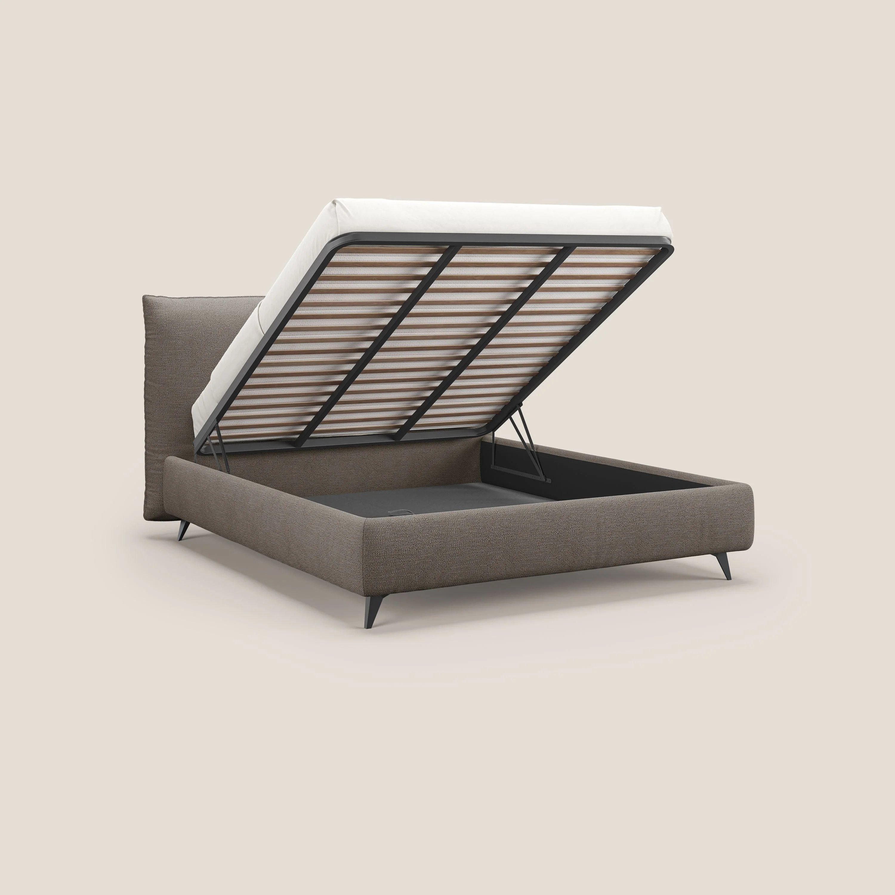 EROS lit rembourré en duvet d'oie avec coffre de rangement en bouclette précieuse détachable T16 marron - Image 2