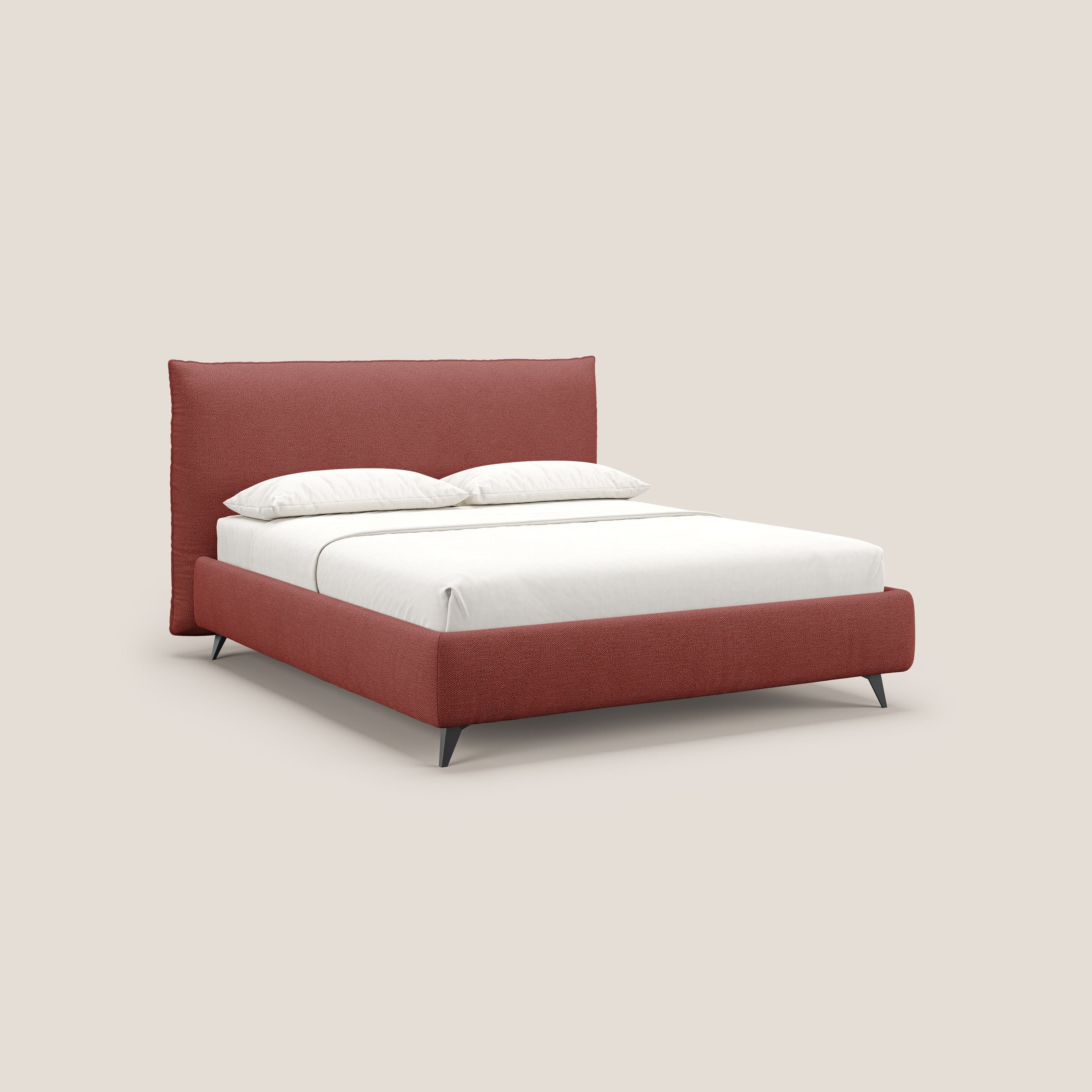 EROS lit rembourré en duvet d'oie avec coffre de rangement en bouclette précieuse détachable T16 rouge