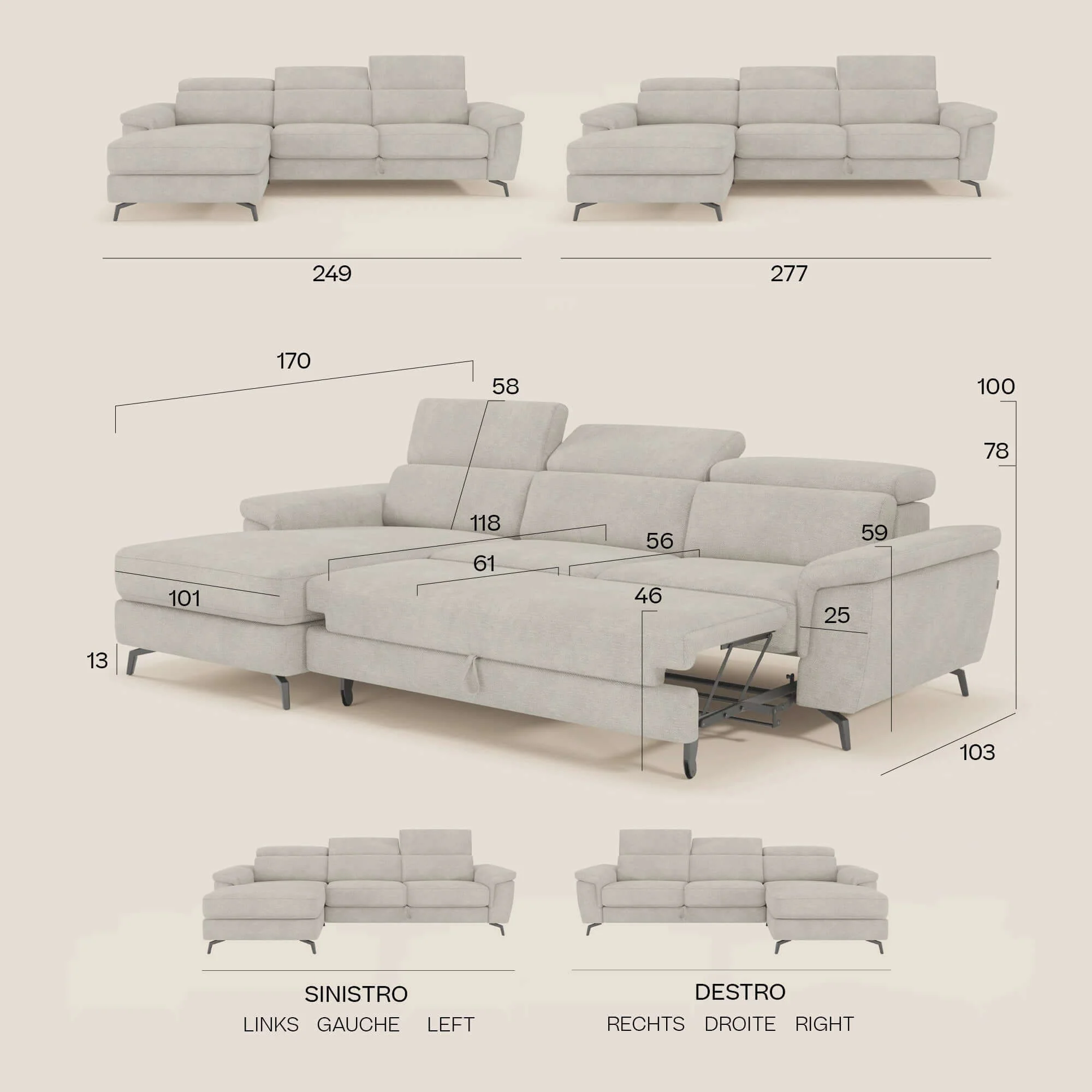 Estro Canapé extractible et chaise longue - têtières inclinables en tissu imperméable T14 marron - Image 15