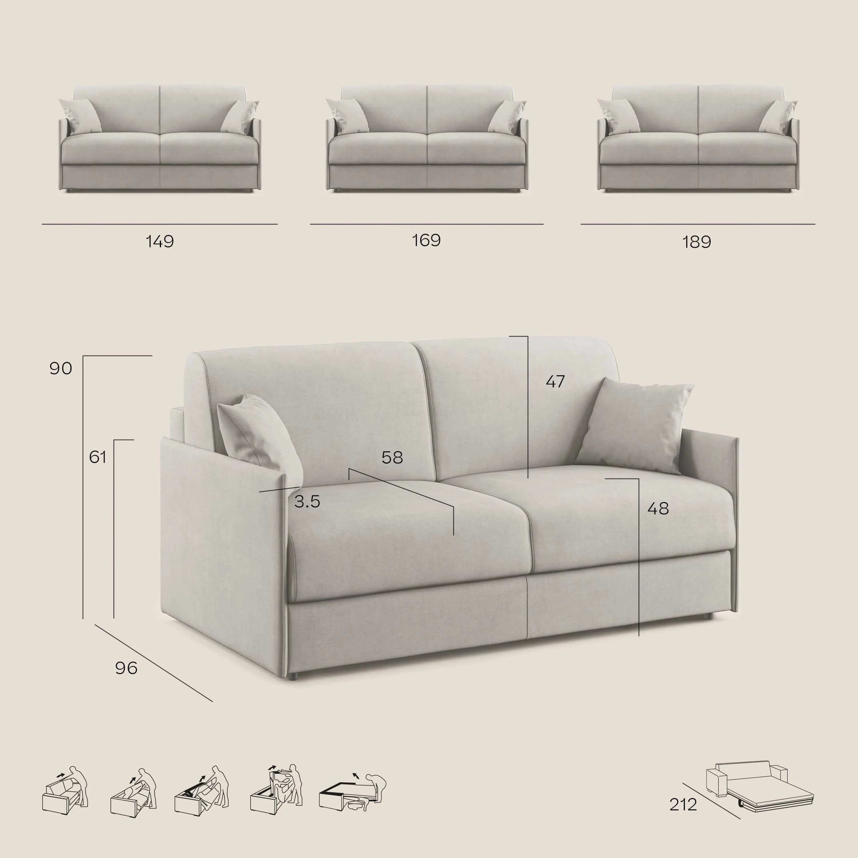 Evans Canapé convertible en tissu imperméable T13 Taupe tortora - Image 9
