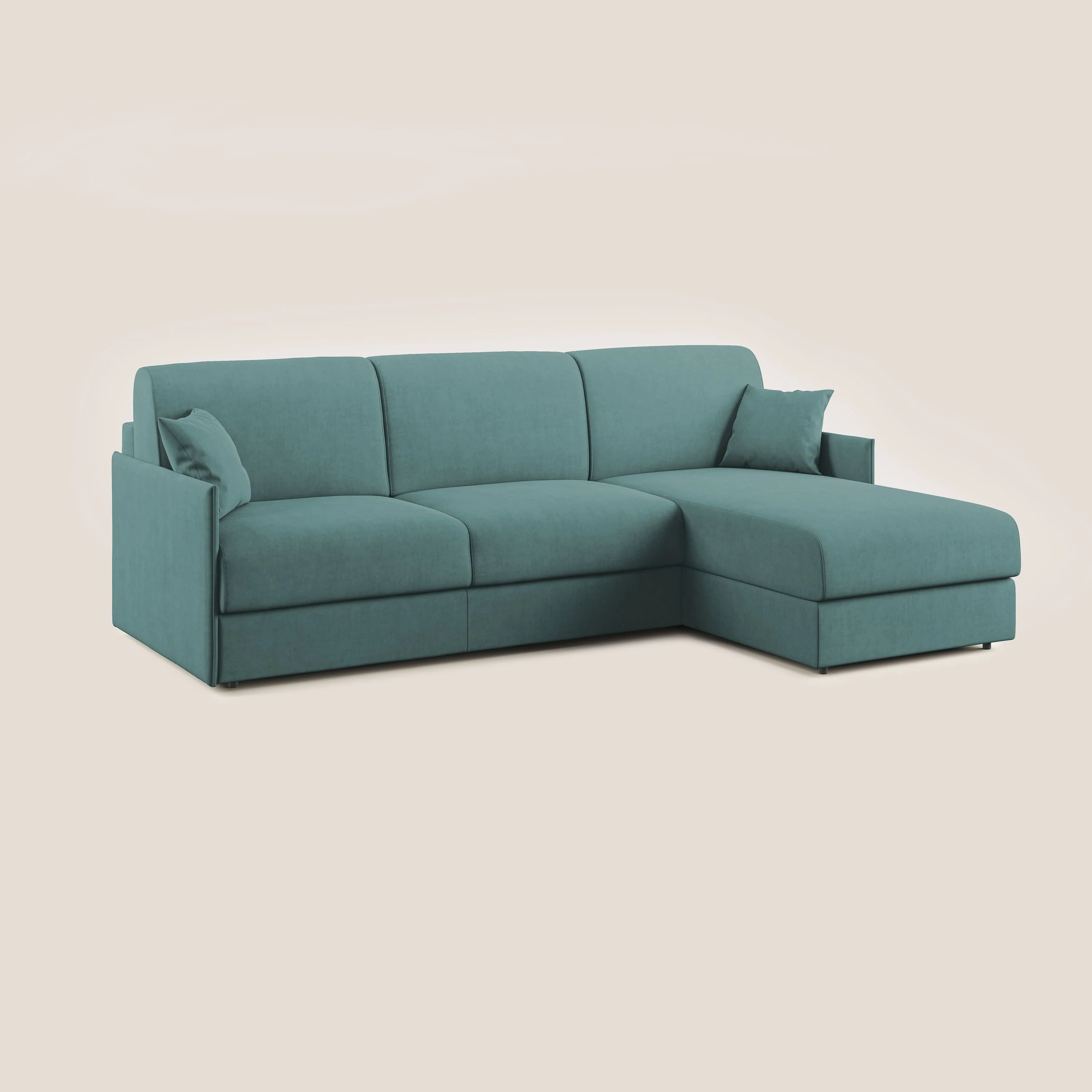 Evans canapé d'angle convertible avec méridienne en tissu doux imperméable T02 bleu canard - Image 3