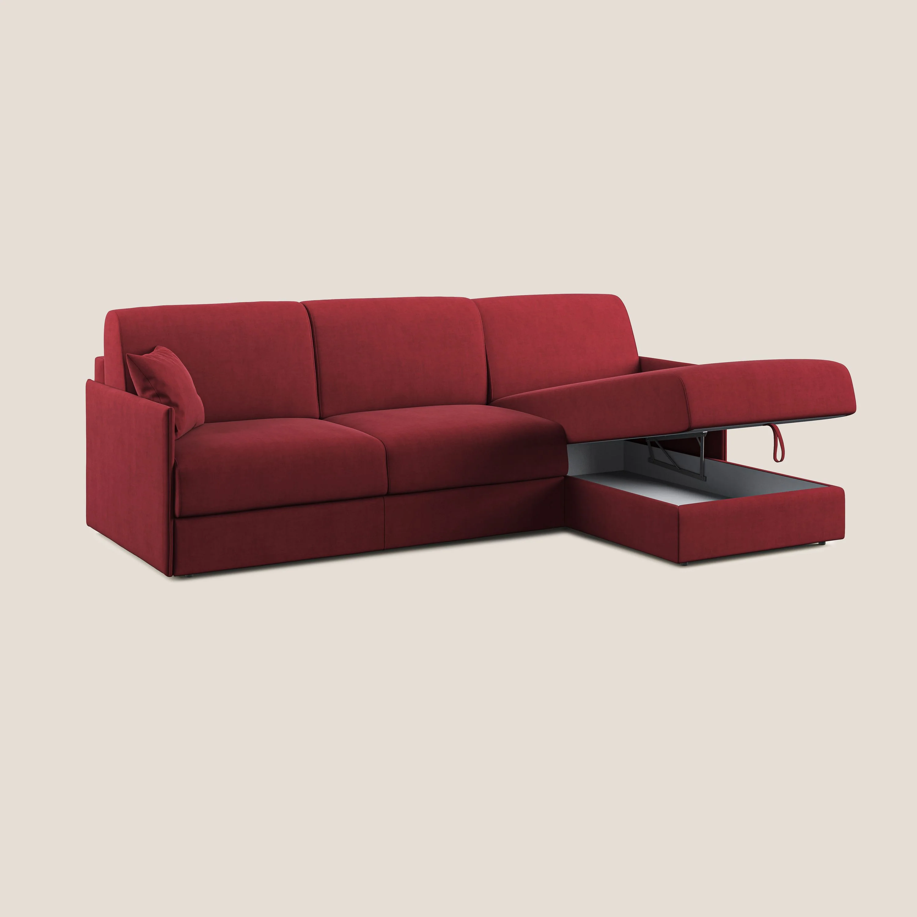 Evans canapé d'angle convertible avec méridienne en tissu doux imperméable T02 rouge - Image 4